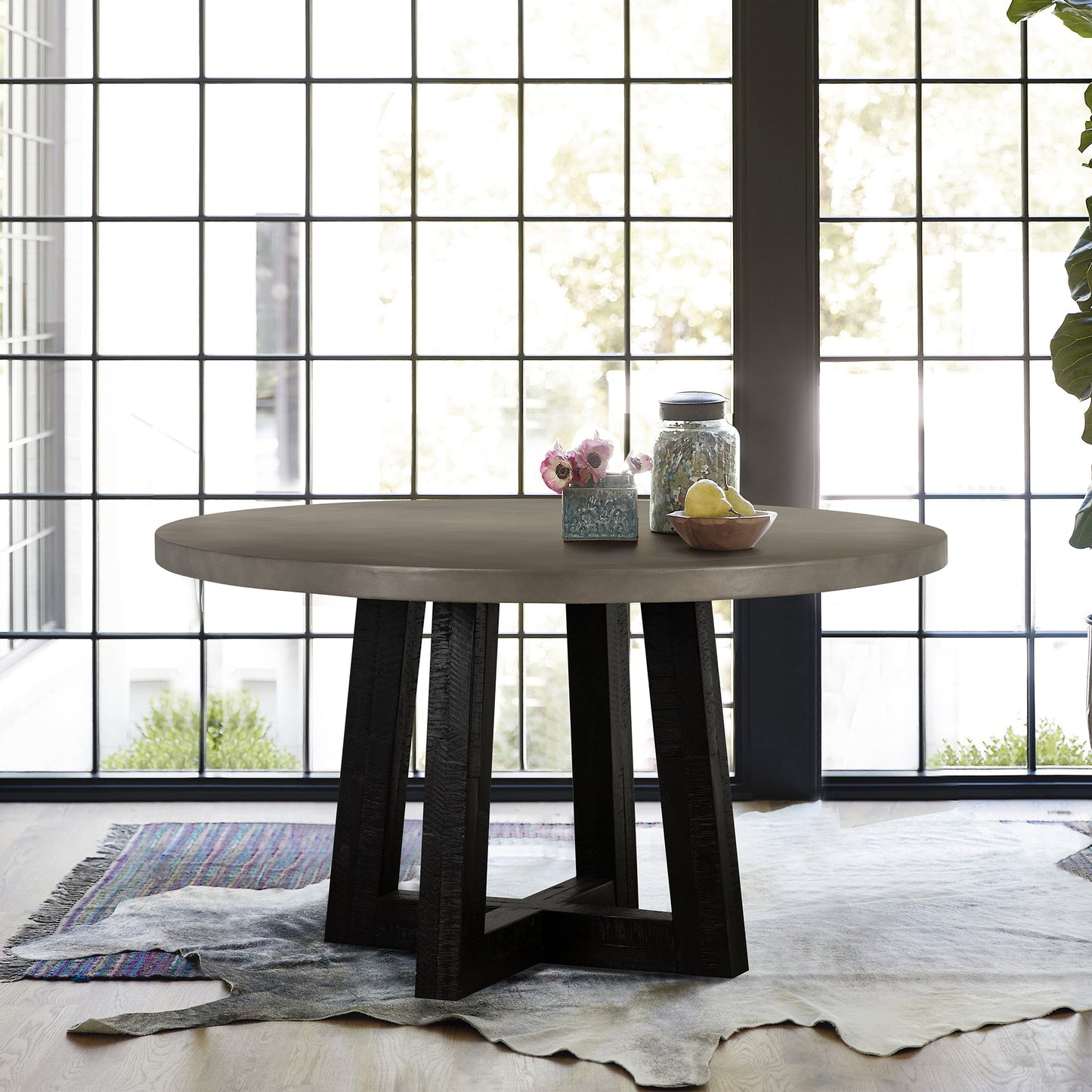 Chester Modern Concrete and Acacia Round Dining Table