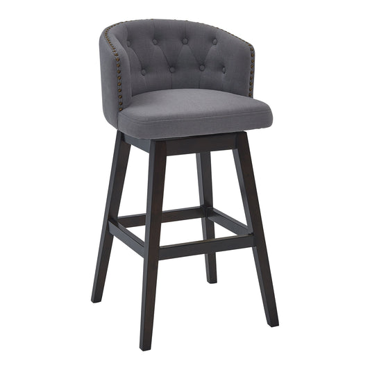 Celine 26" Counter Height Swivel Gray Fabric and Espresso Wood Bar Stool