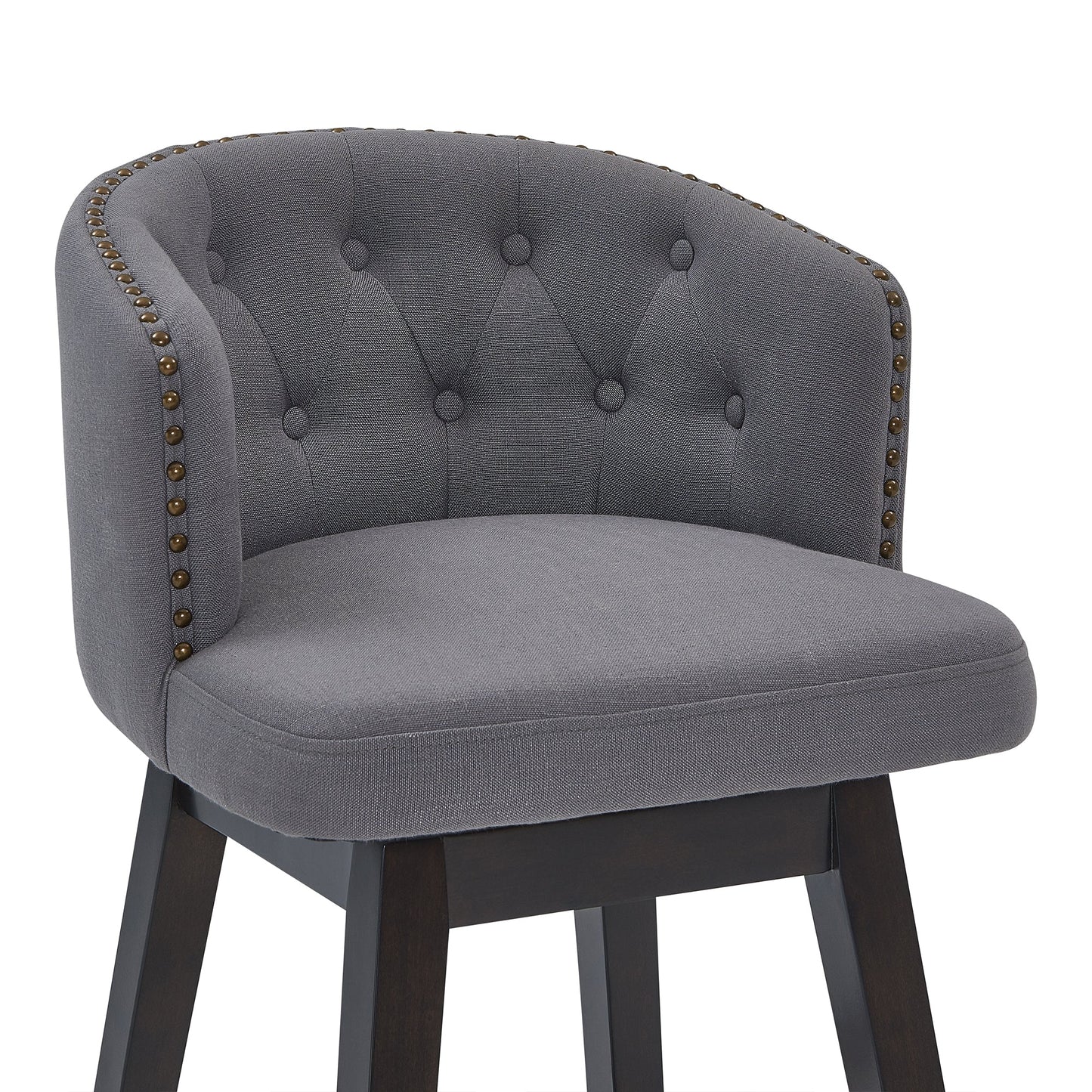 Celine 30" Bar Height Swivel Gray Fabric and Espresso Wood Bar Stool