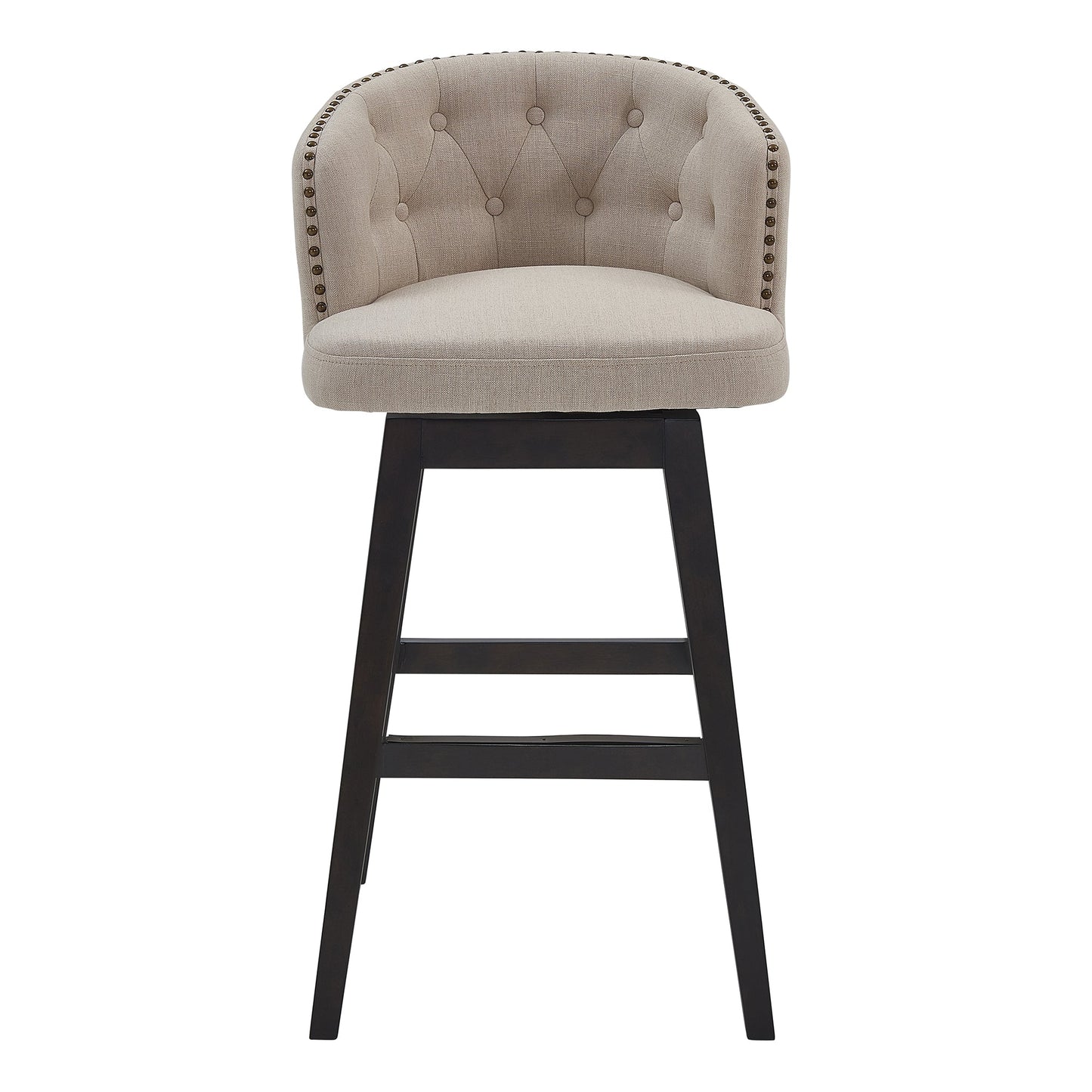 Celine 30" Bar Height Swivel Tan Fabric and Espresso Wood Bar Stool