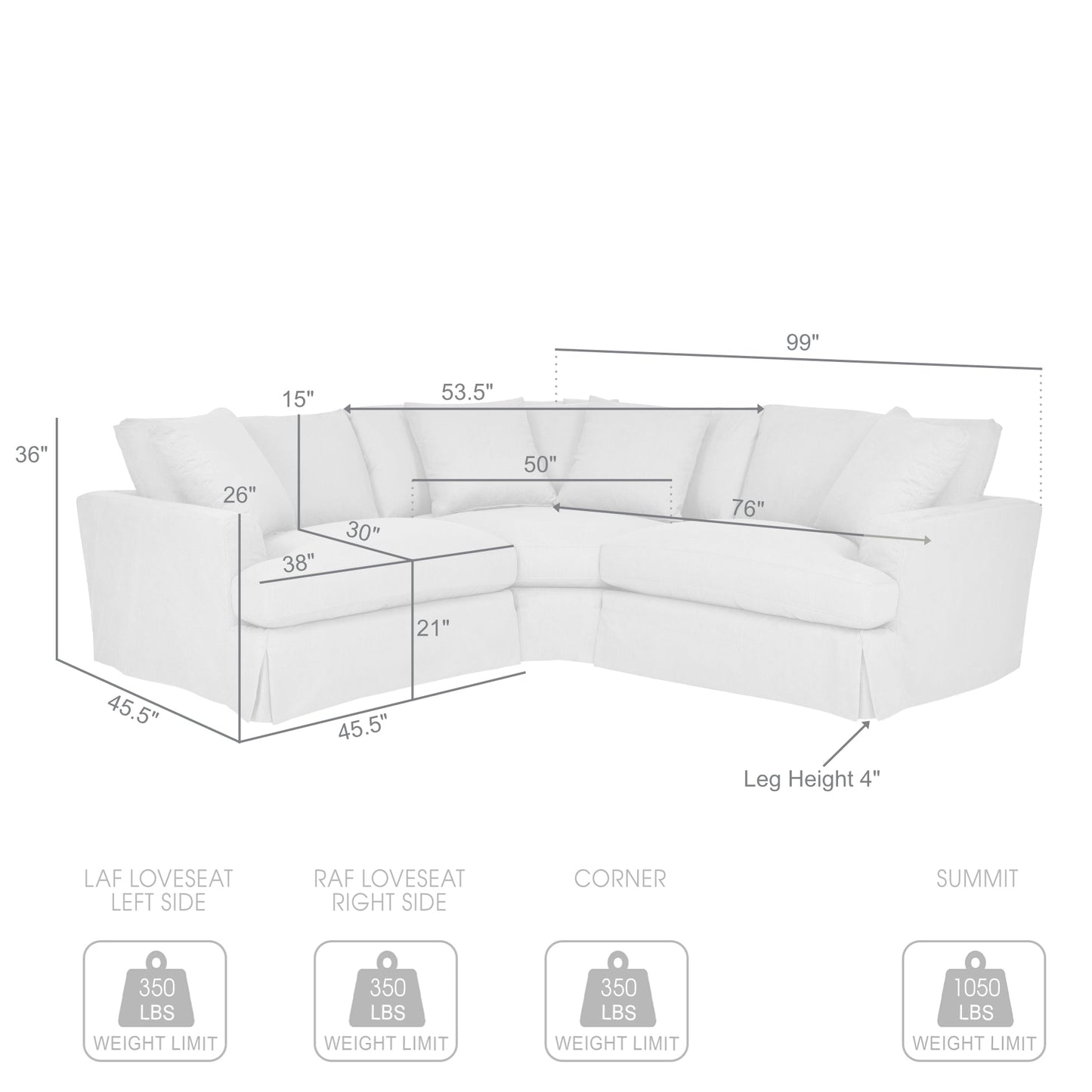 Ciara Upholstered 3 Piece Sectional Sofa in Pearl