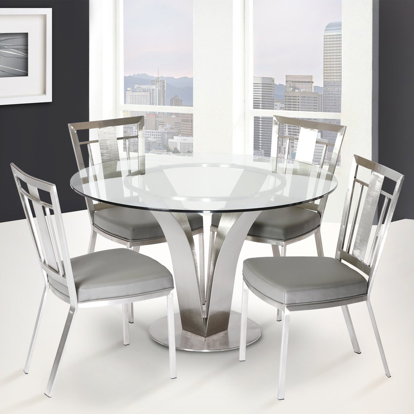 Cleo Contemporary Dining Chair In Gray and Stainless Steel - Set of 2