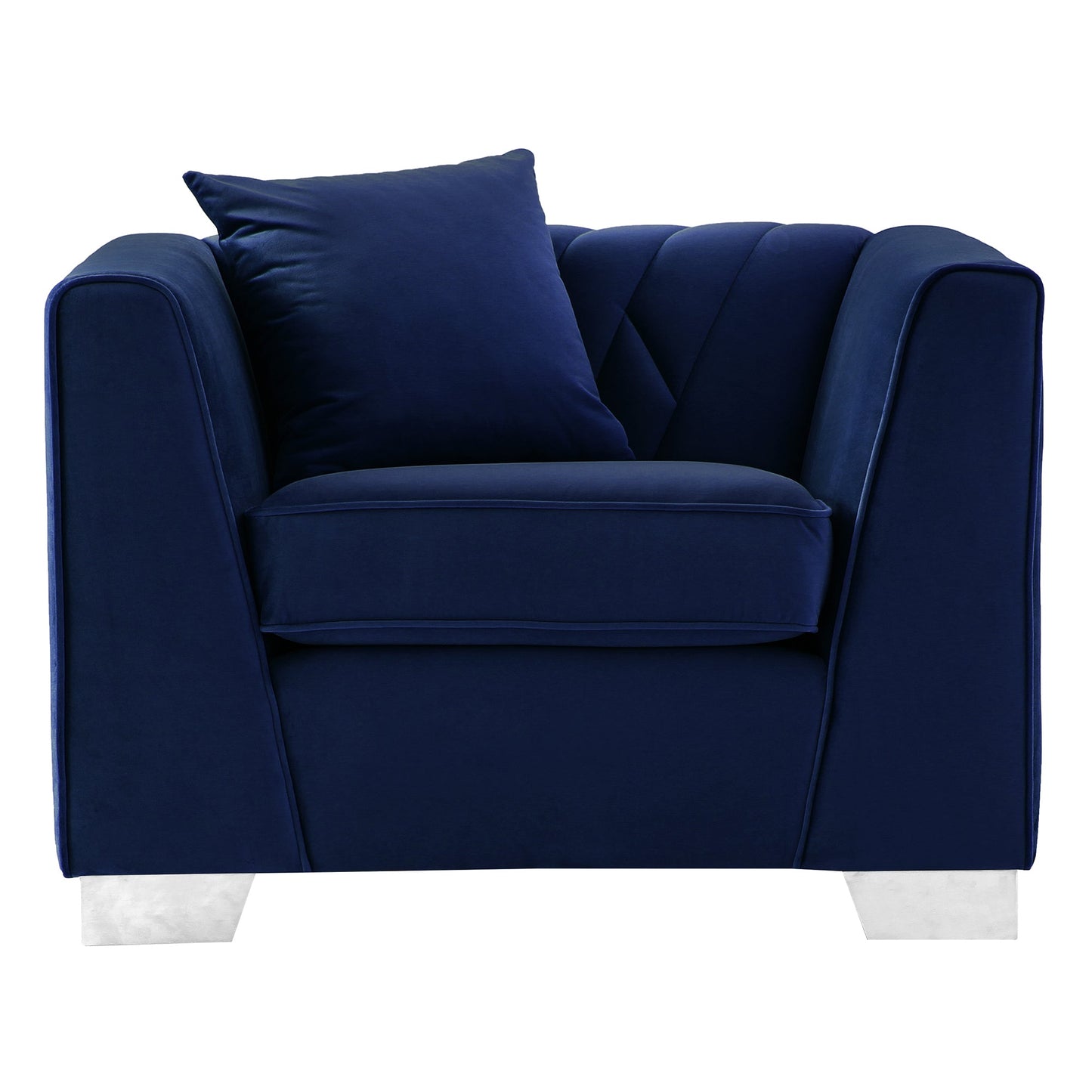 Cambridge Contemporary Chair in Brushed Stainless Steel and Blue Velvet