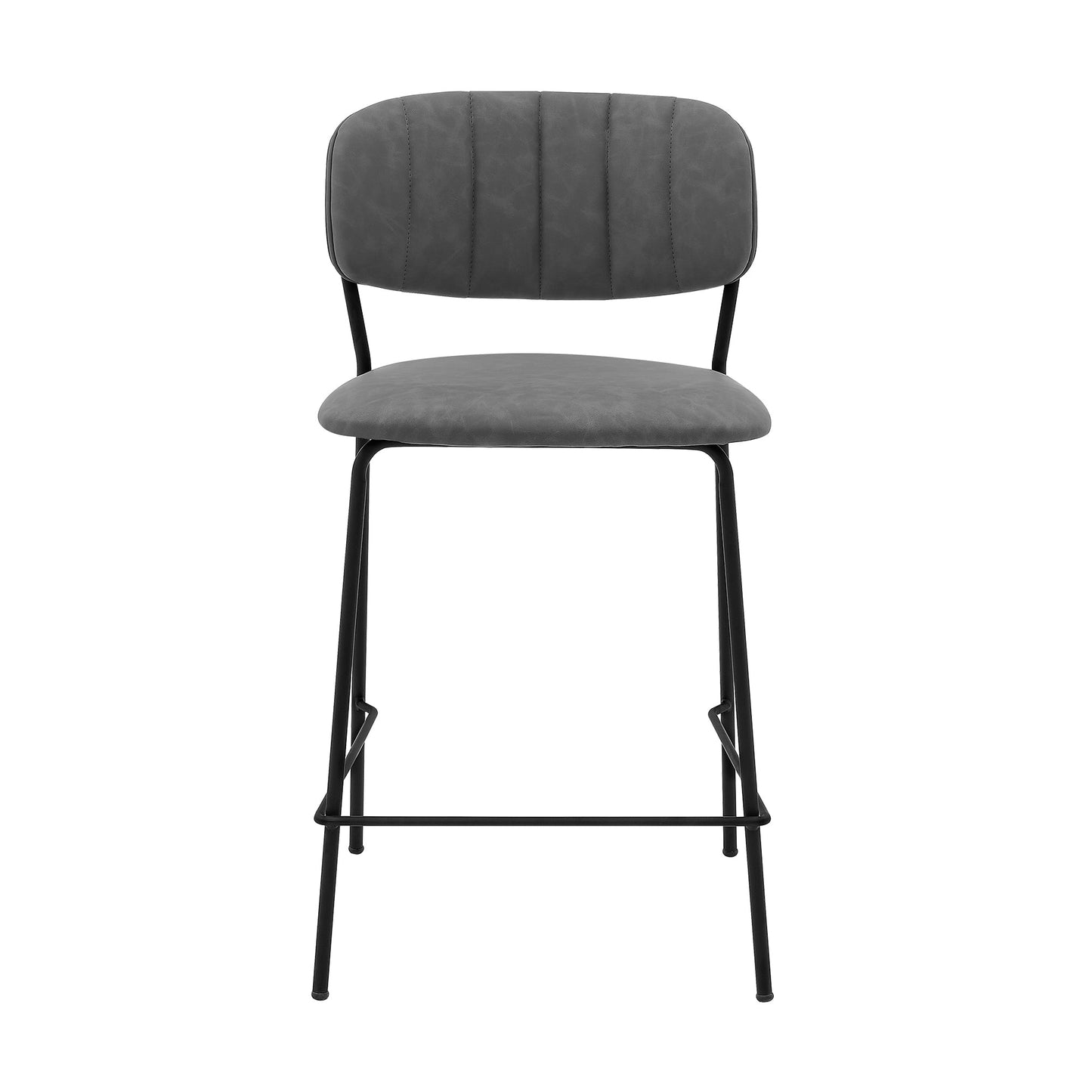 Carlo 26" Gray Faux Leather and Black Metal Counter Height Bar Stool