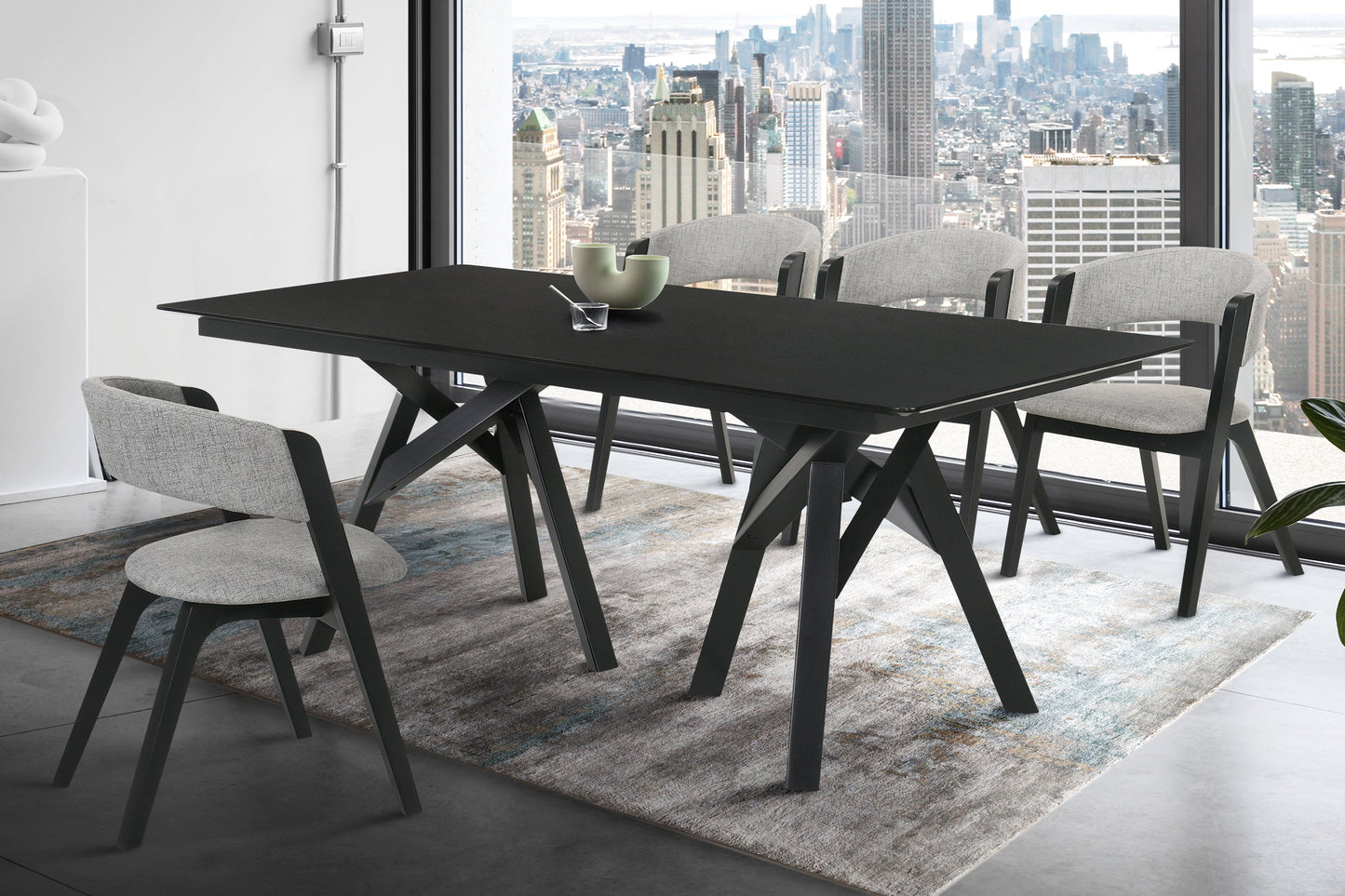 Cortina 79" Mid-Century Modern Black Wood Dining Table with Black Legs