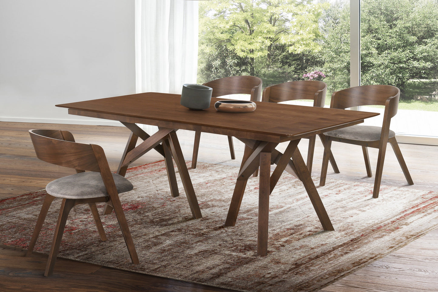 Cortina 79" Mid-Century Modern Walnut Wood Dining Table with Walnut Legs