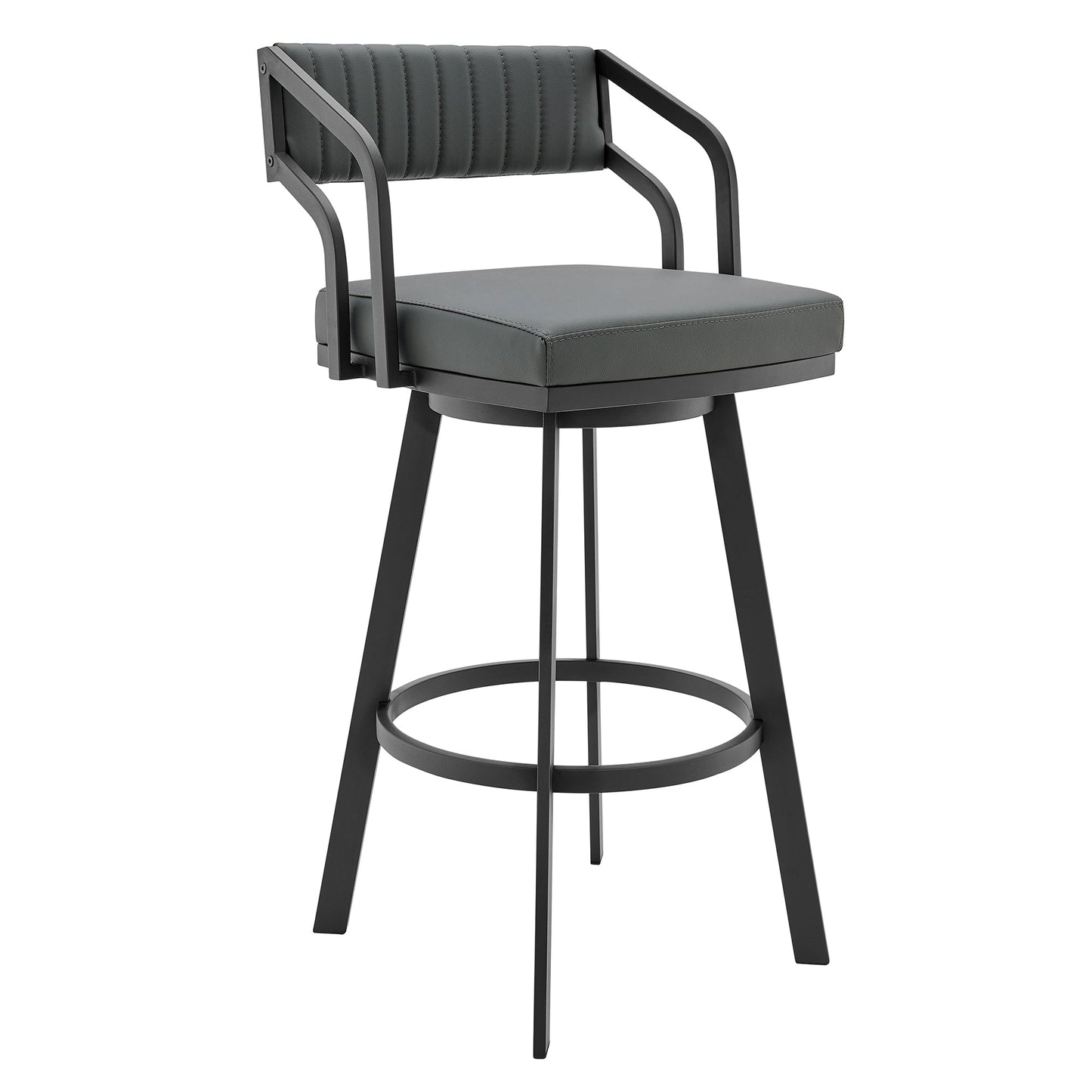 Capri 26" Swivel Modern Black Metal and Slate Gray Faux Leather Bar and Counter Stool