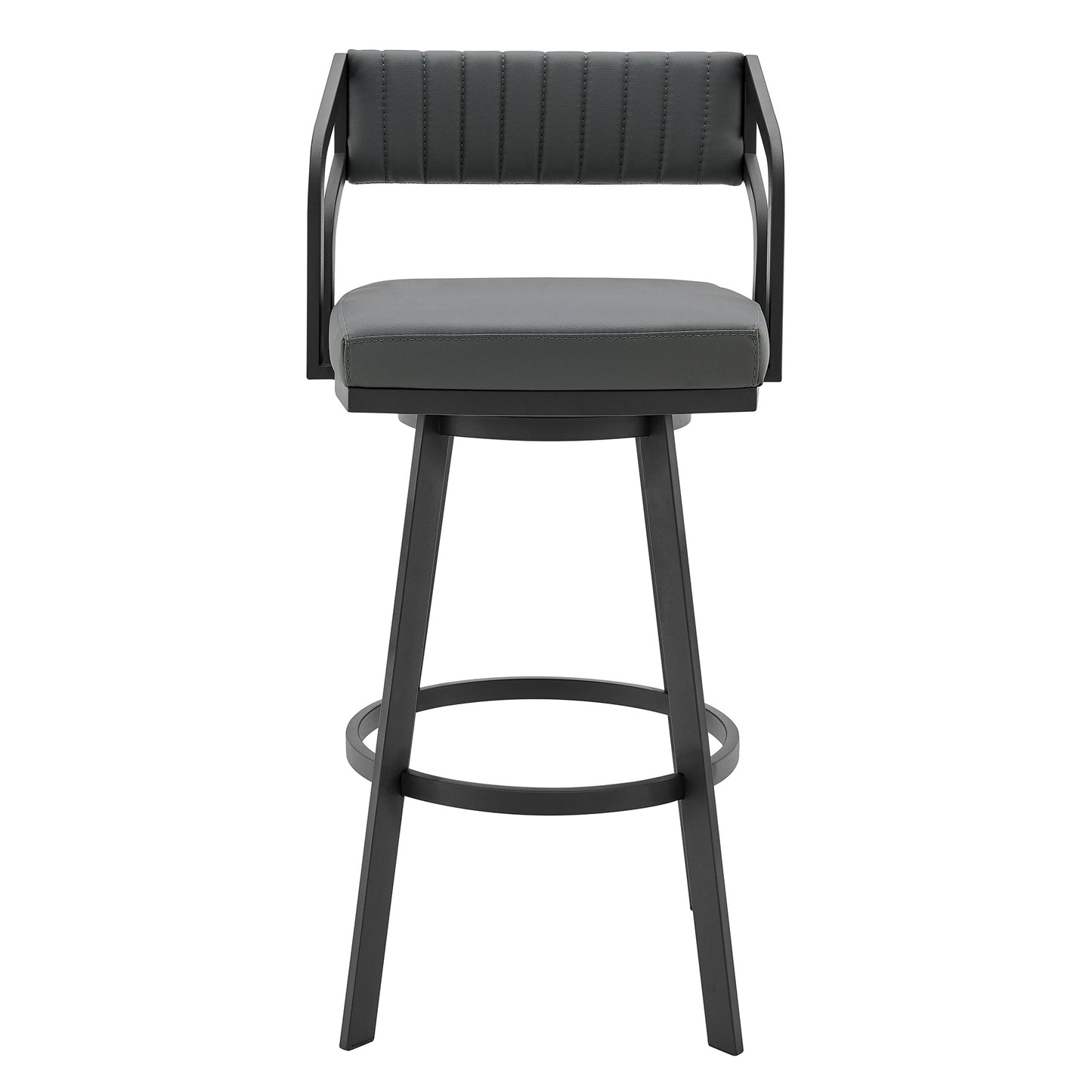 Capri 26" Swivel Modern Black Metal and Slate Gray Faux Leather Bar and Counter Stool