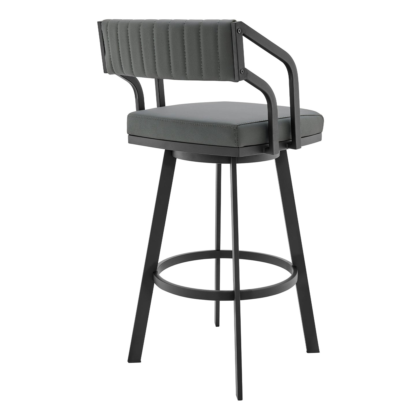 Capri 26" Swivel Modern Black Metal and Slate Gray Faux Leather Bar and Counter Stool