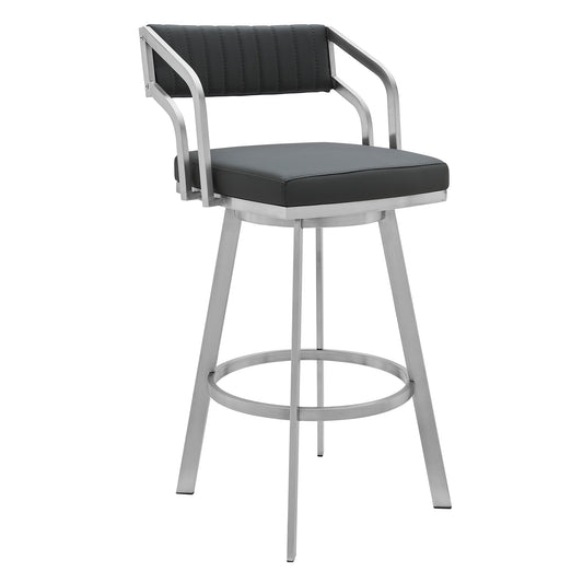 Capri 26" Swivel Modern Metal and Slate Gray Faux Leather Bar and Counter Stool