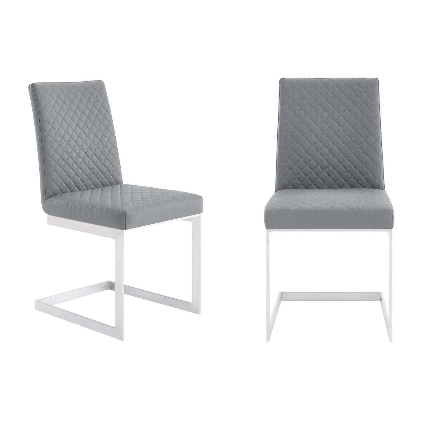 Copen Contemporary Dining Chair in Brushed Stainless Steel and Gray Faux Leather - Set of 2