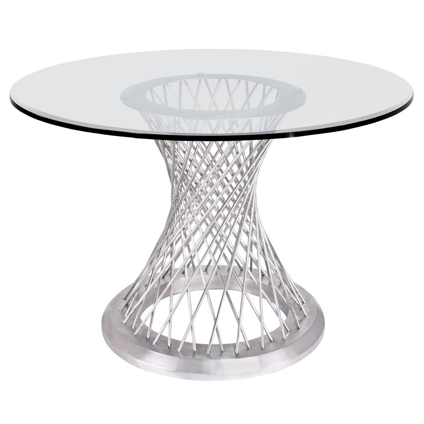 Calypso Contemporary Dining Table in Brushed Stainless Steel with Clear Tempered Glass Top