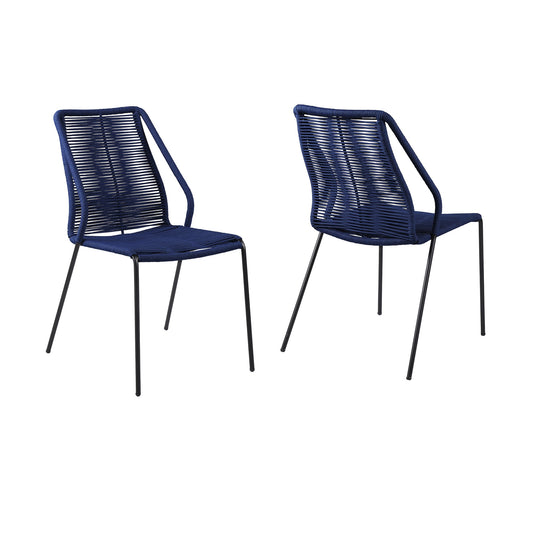 Clip Indoor Outdoor Stackable Steel Dining Chair with Blue Rope - Set of 2