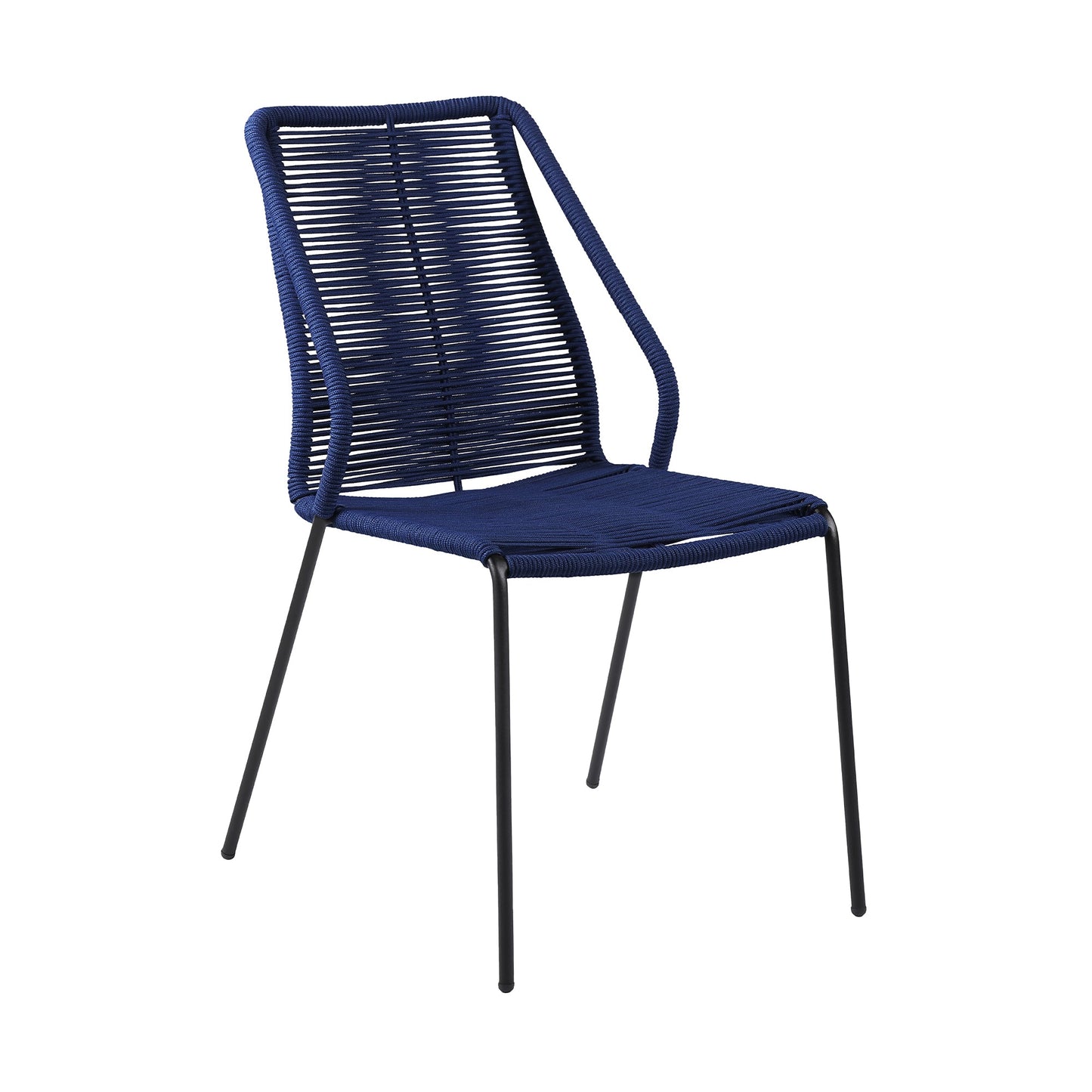 Clip Indoor Outdoor Stackable Steel Dining Chair with Blue Rope - Set of 2