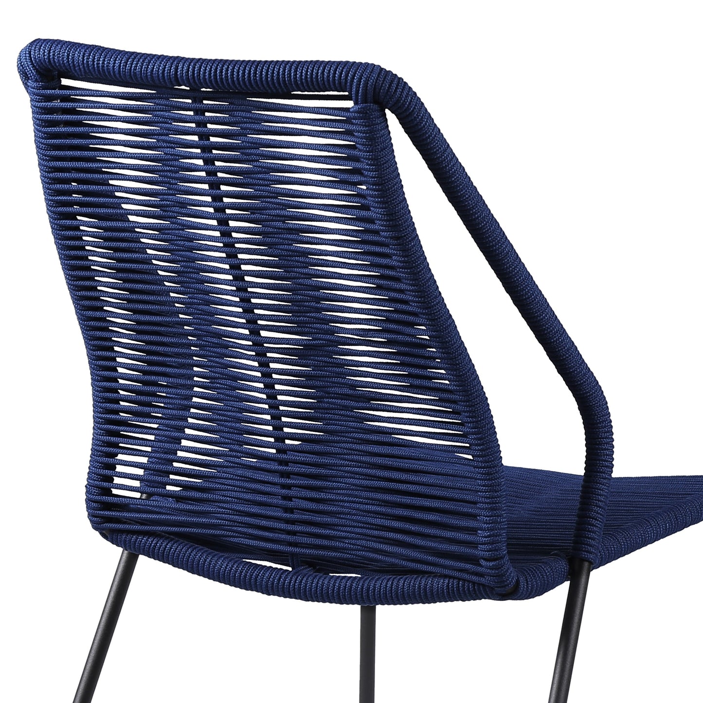 Clip Indoor Outdoor Stackable Steel Dining Chair with Blue Rope - Set of 2