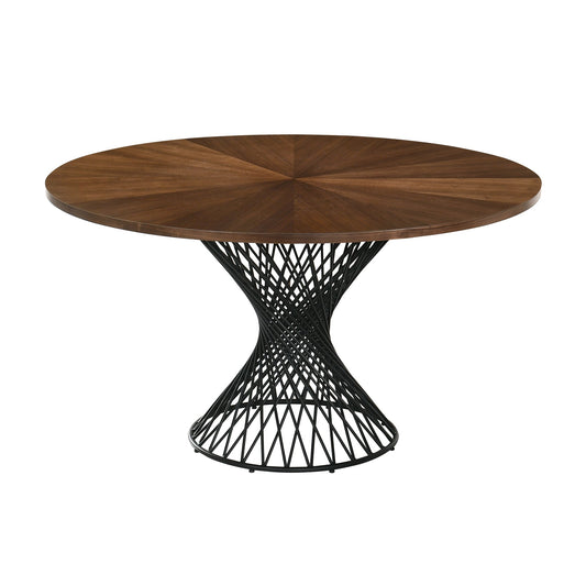 Cirque 54" Round Walnut Wood and Metal Pedestal Dining Table