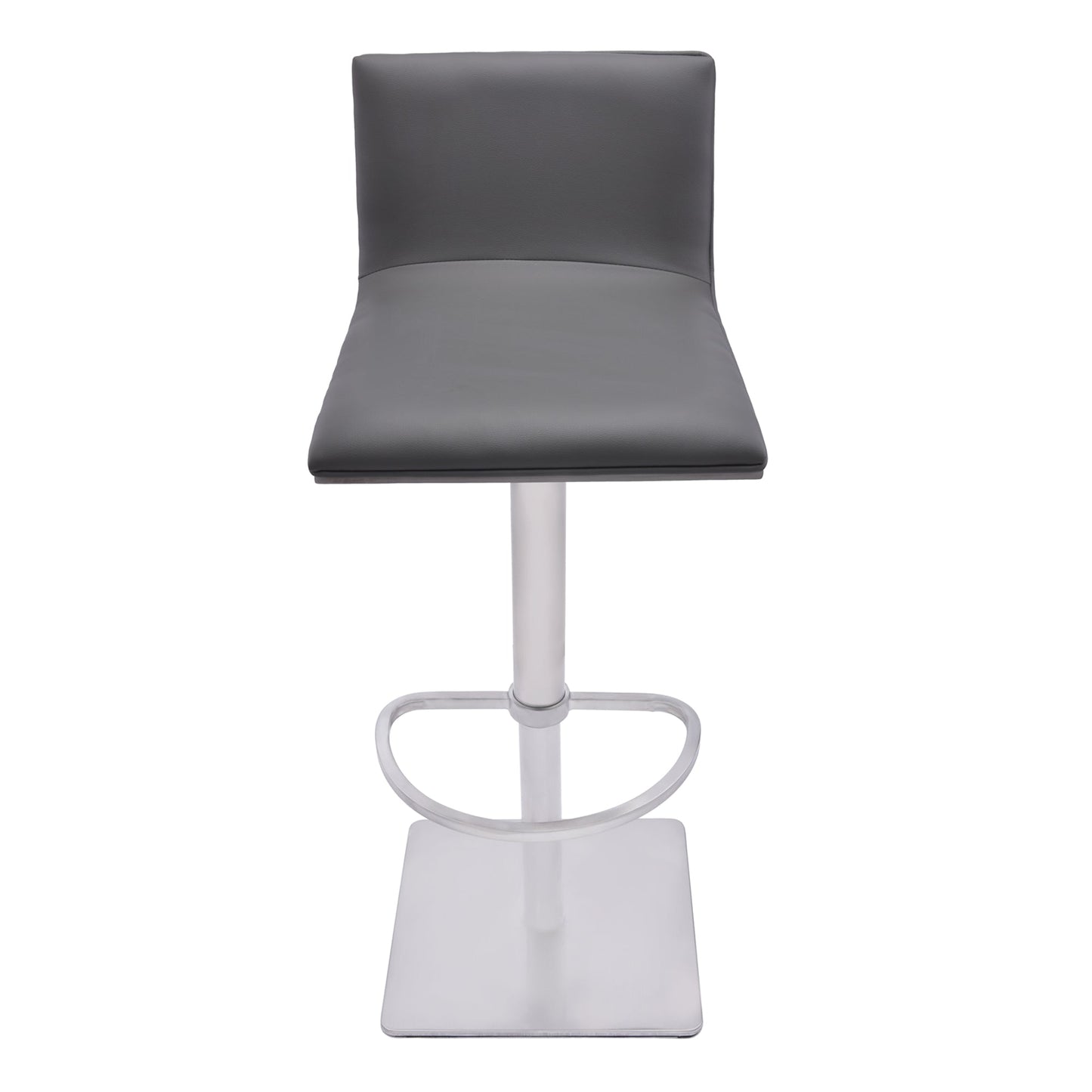 Crystal Adjustable Height Swivel Gray Faux Leather and Gray Walnut Bar Stool with Brushed Stainless Steel Base