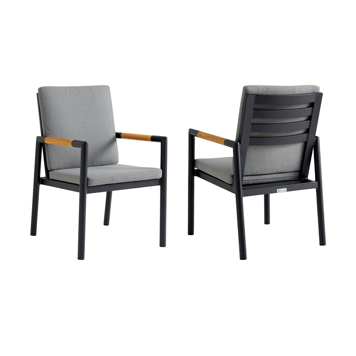 Crown Black Aluminum and Teak Outdoor Dining Chair with Dark Gray Fabric - Set of 2