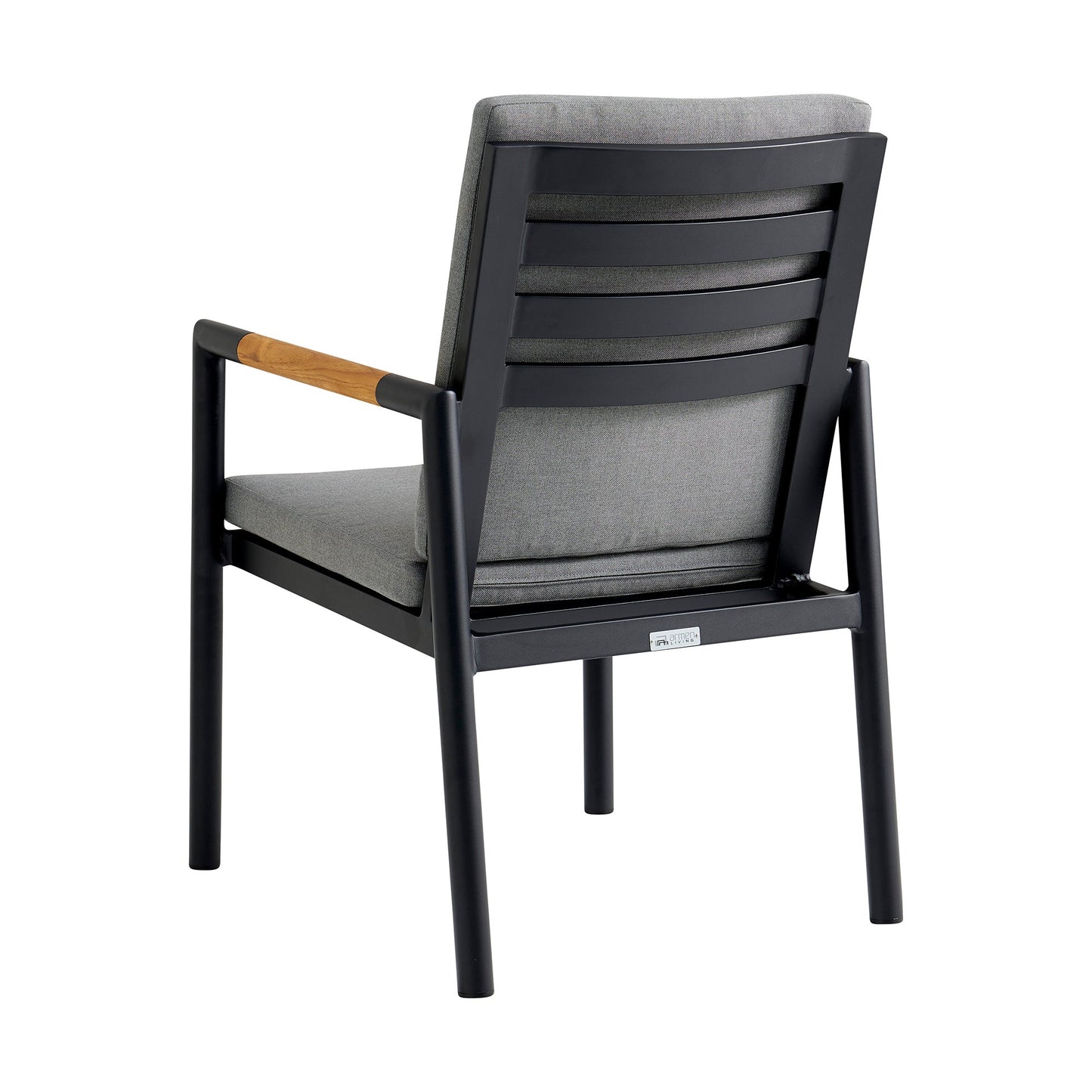 Crown Black Aluminum and Teak Outdoor Dining Chair with Dark Gray Fabric - Set of 2