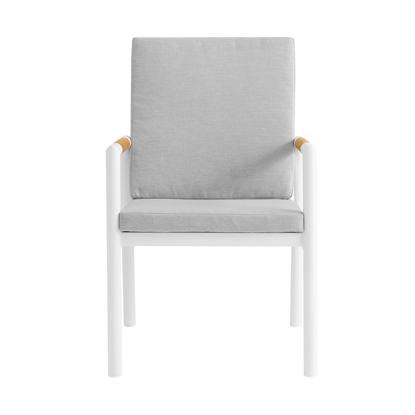 Crown White Aluminum and Teak Outdoor Dining Chair with Light Gray Fabric - Set of 2