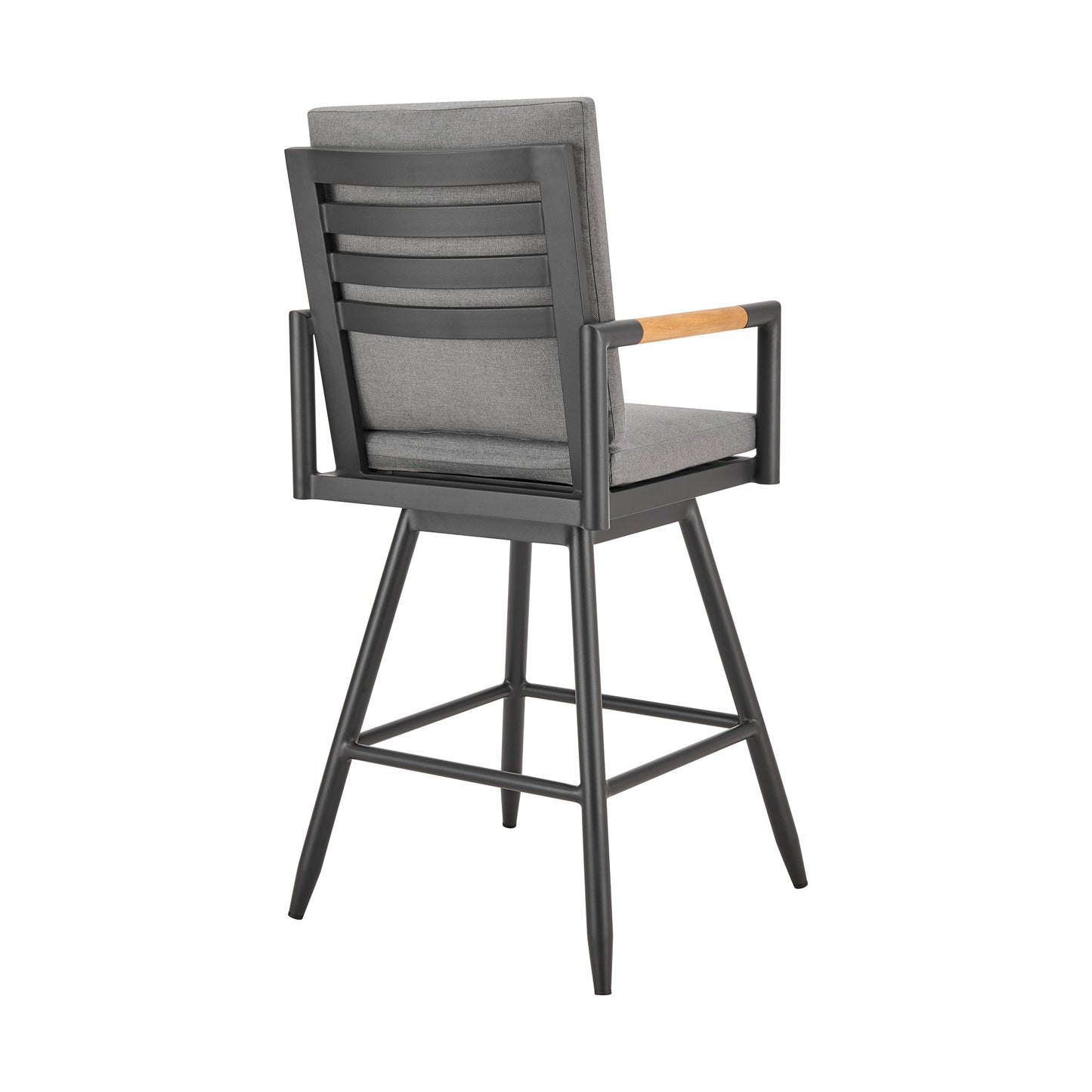 Crown Outdoor Patio Swivel Counter Stool in Aluminum with Tan Rope and Dark Gray Cushions