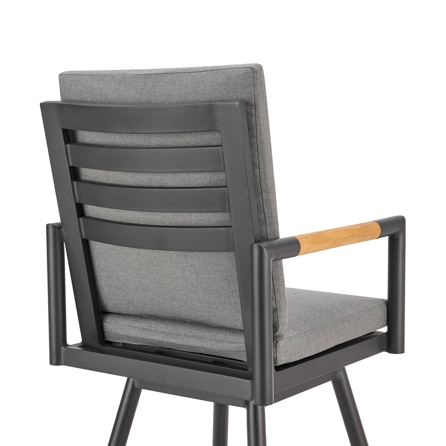 Crown Outdoor Patio Swivel Counter Stool in Aluminum with Tan Rope and Dark Gray Cushions