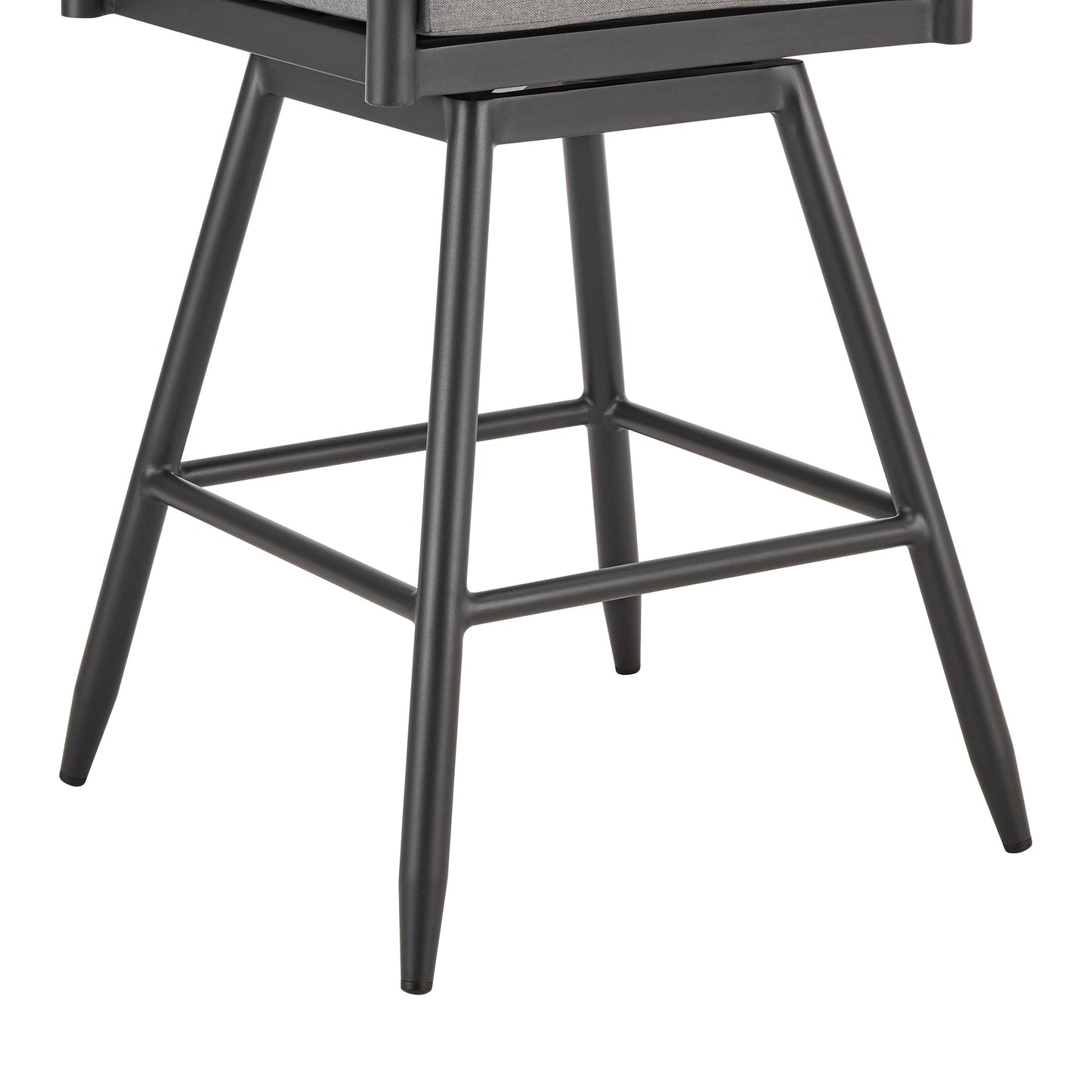 Crown Outdoor Patio Swivel Counter Stool in Aluminum with Tan Rope and Dark Gray Cushions