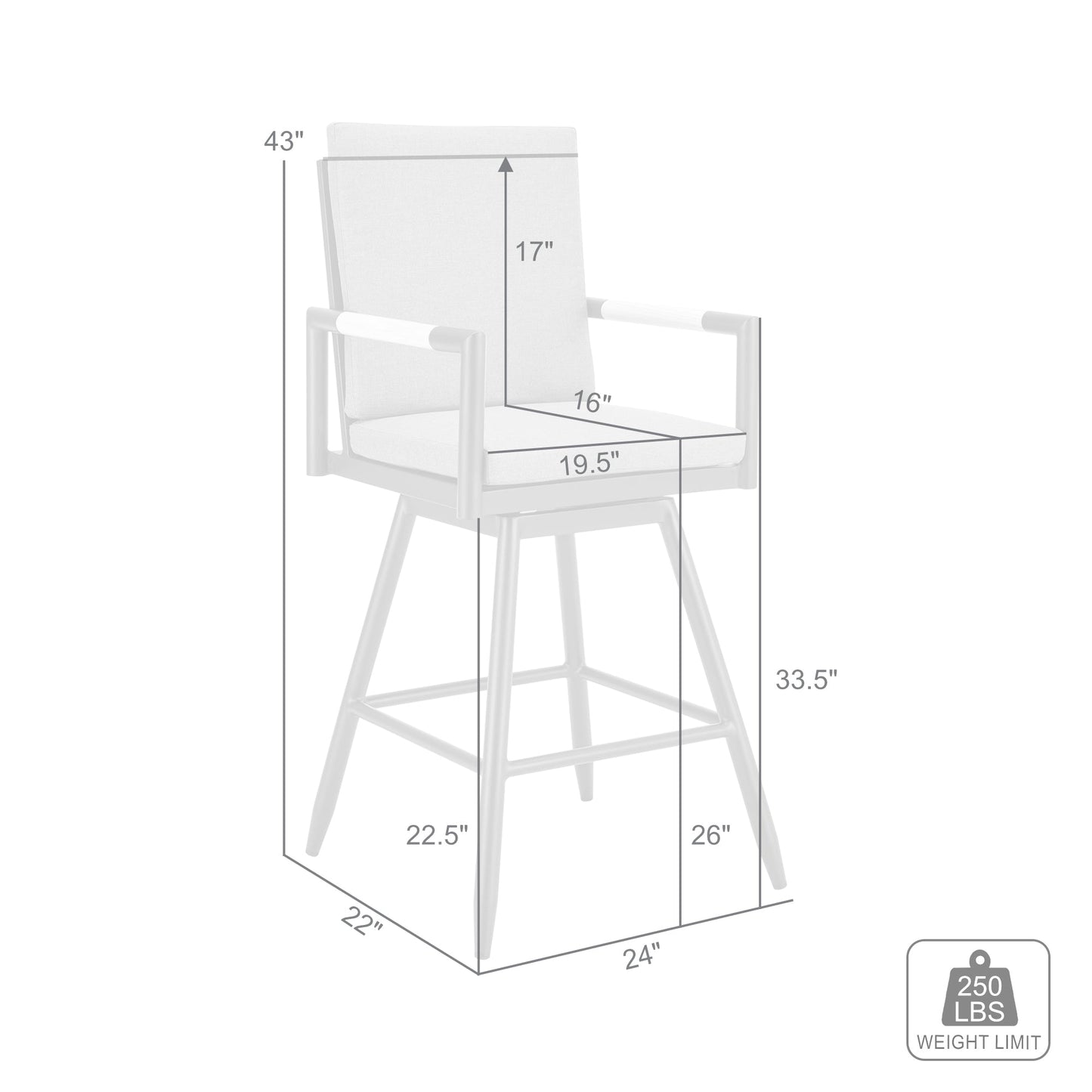 Crown Outdoor Patio Swivel Counter Stool in Aluminum with Tan Rope and Dark Gray Cushions