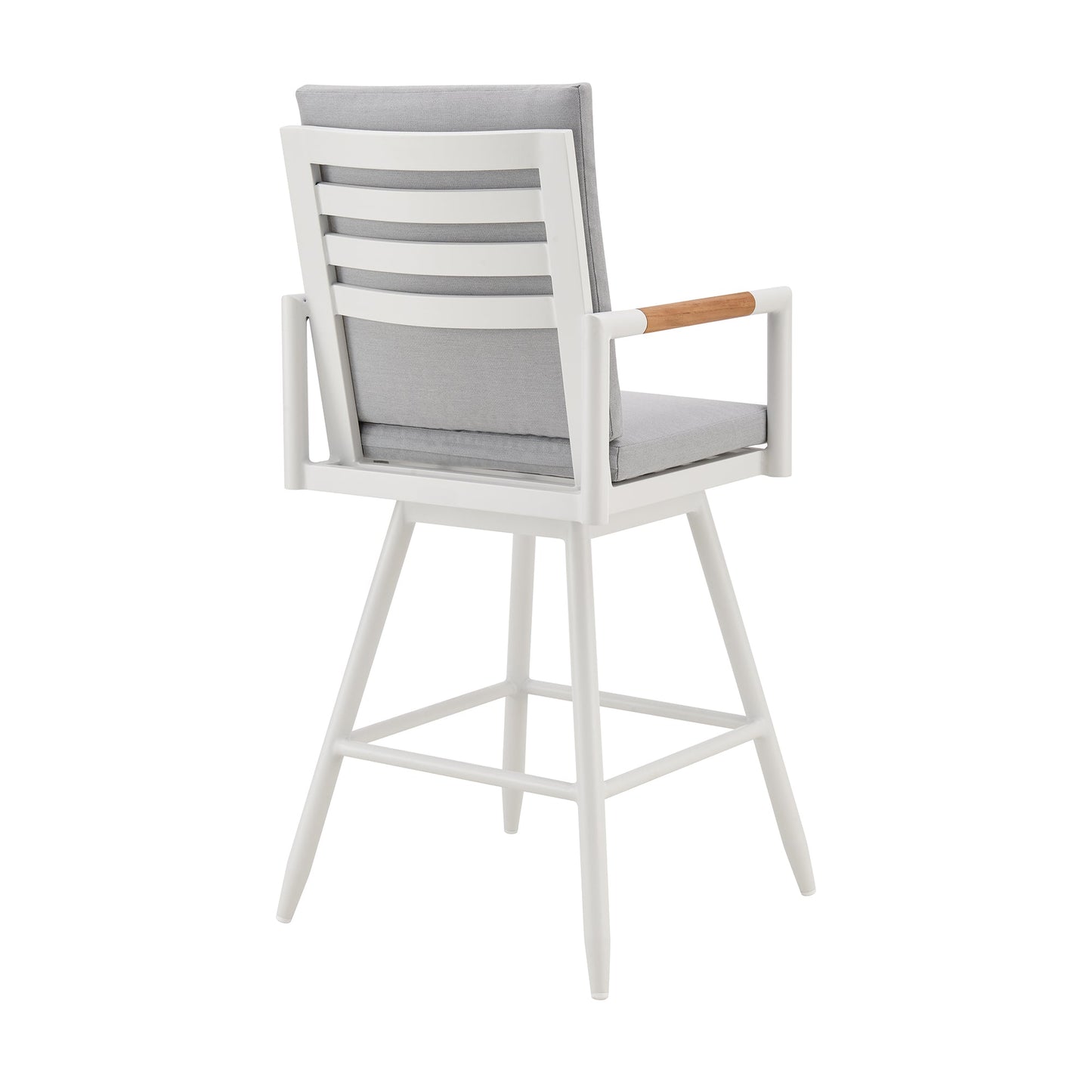 Crown Outdoor Patio Swivel Counter Stool in Aluminum with Brown Rope and Light Gray Cushions