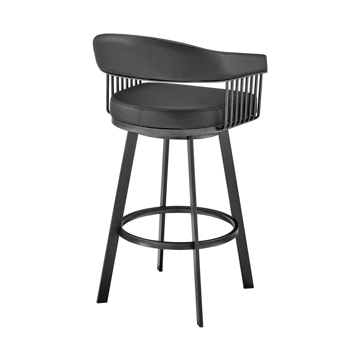 Chelsea 26" Counter Height Swivel Bar Stool in Black Finish and Black Faux Leather