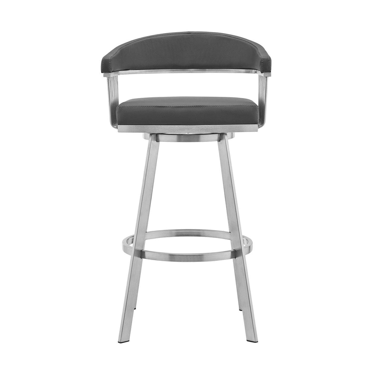 Chelsea 26" Gray Faux Leather and Brushed Stainless Steel Swivel Bar Stool