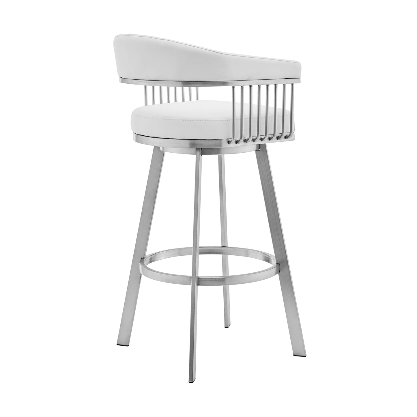 Chelsea 26" White Faux Leather and Brushed Stainless Steel Swivel Bar Stool