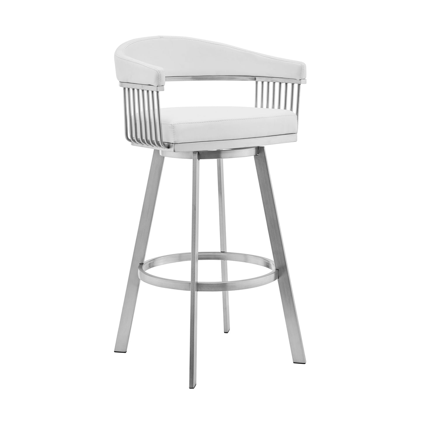 Chelsea 30" White Faux Leather and Brushed Stainless Steel Swivel Bar Stool