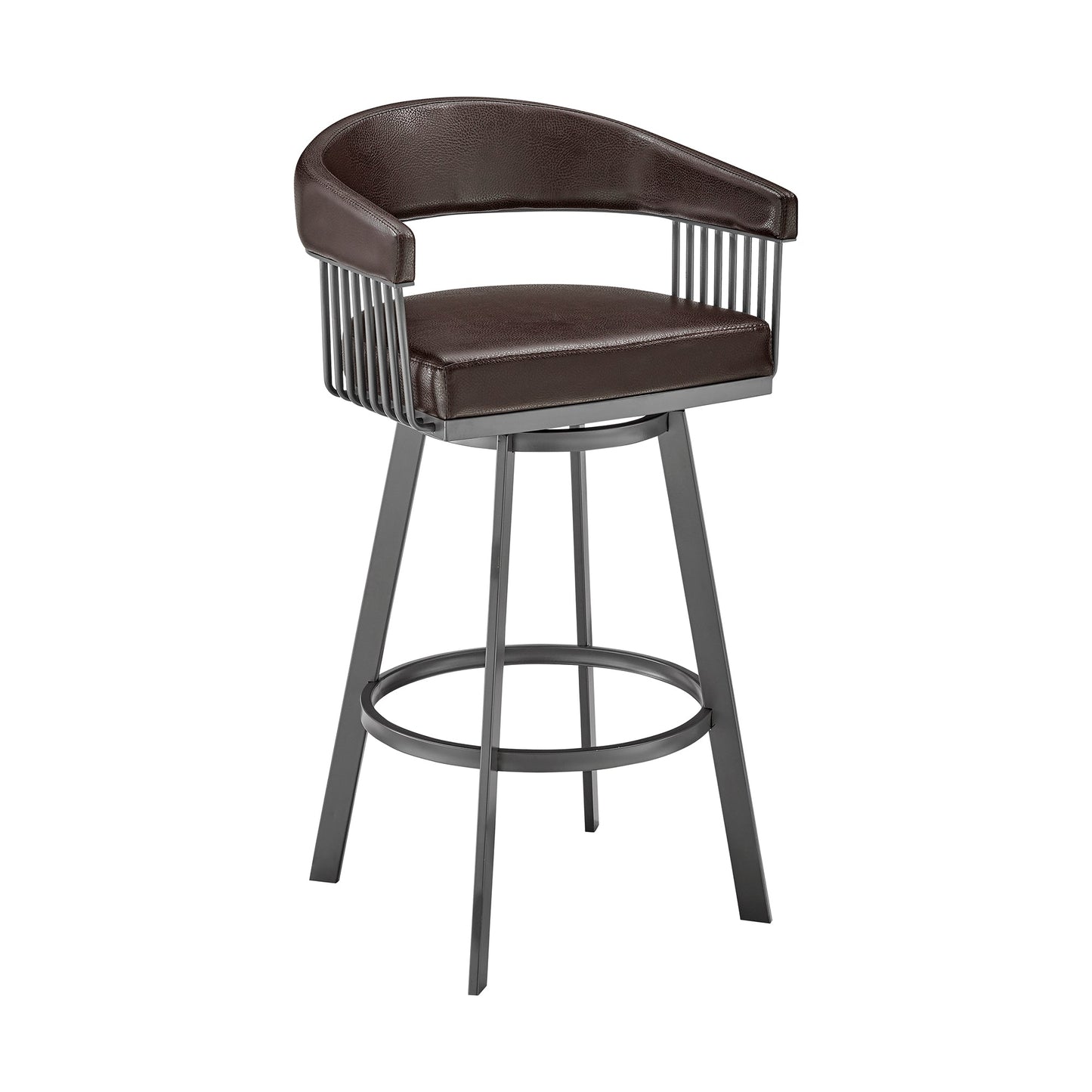 Chelsea 30" Bar Height Swivel Bar Stool in Java Brown Finish and Chocolate Faux Leather