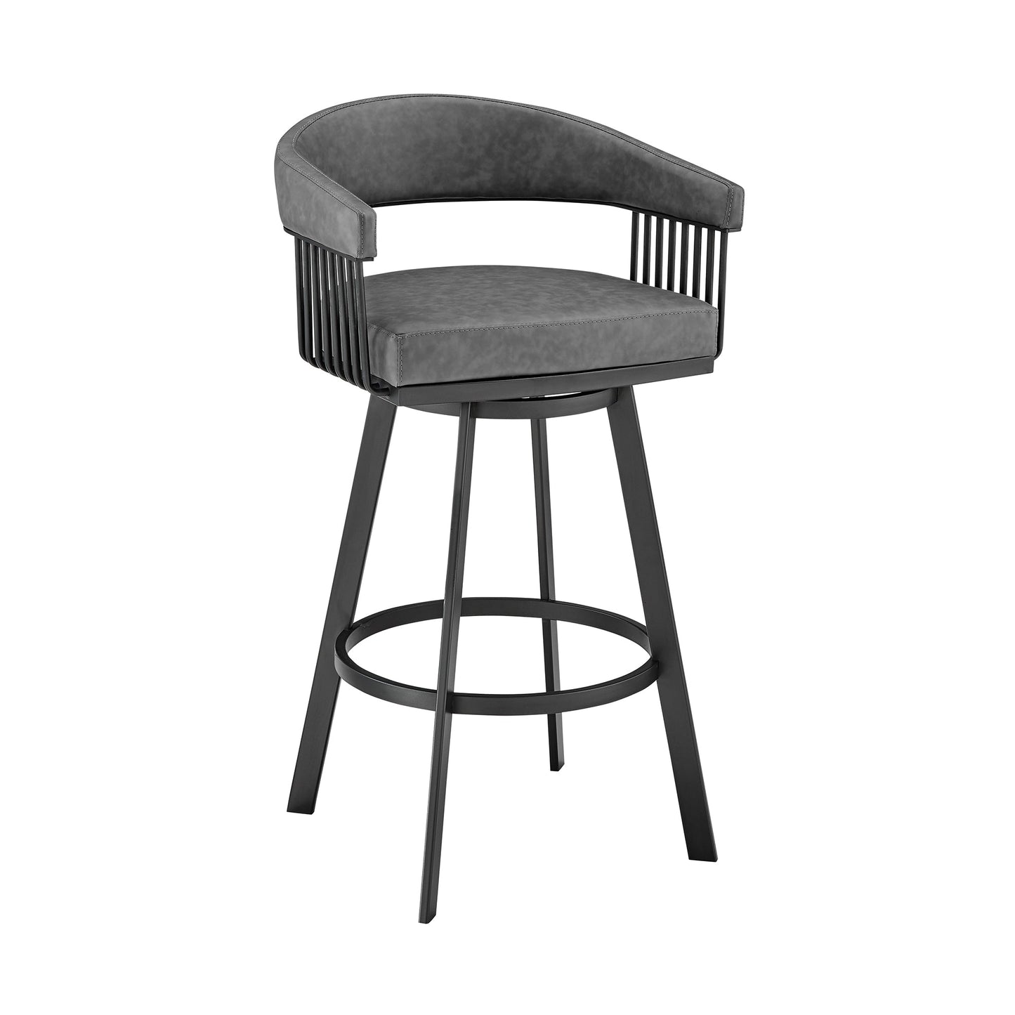 Chelsea 26" Counter Height Swivel Bar Stool in Black Finish and Gray Faux Leather