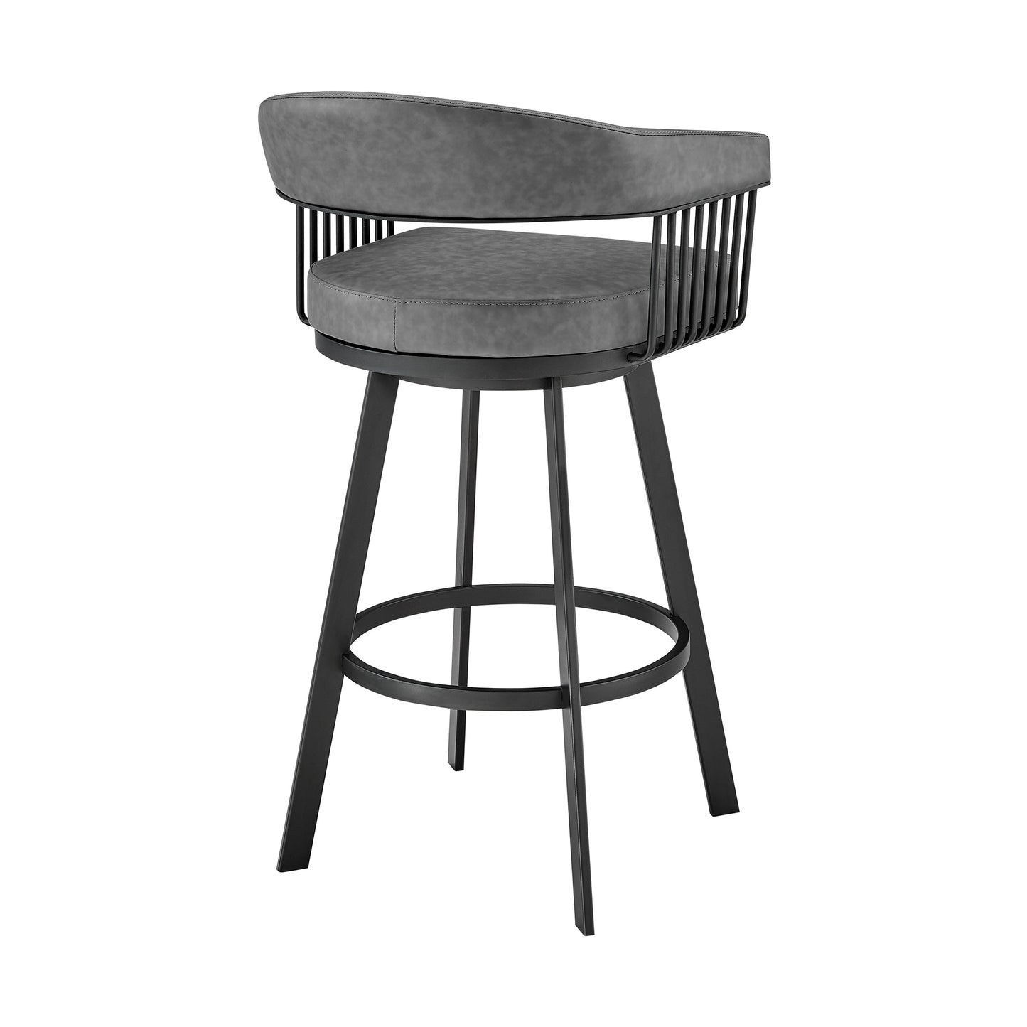 Chelsea 26" Counter Height Swivel Bar Stool in Black Finish and Gray Faux Leather