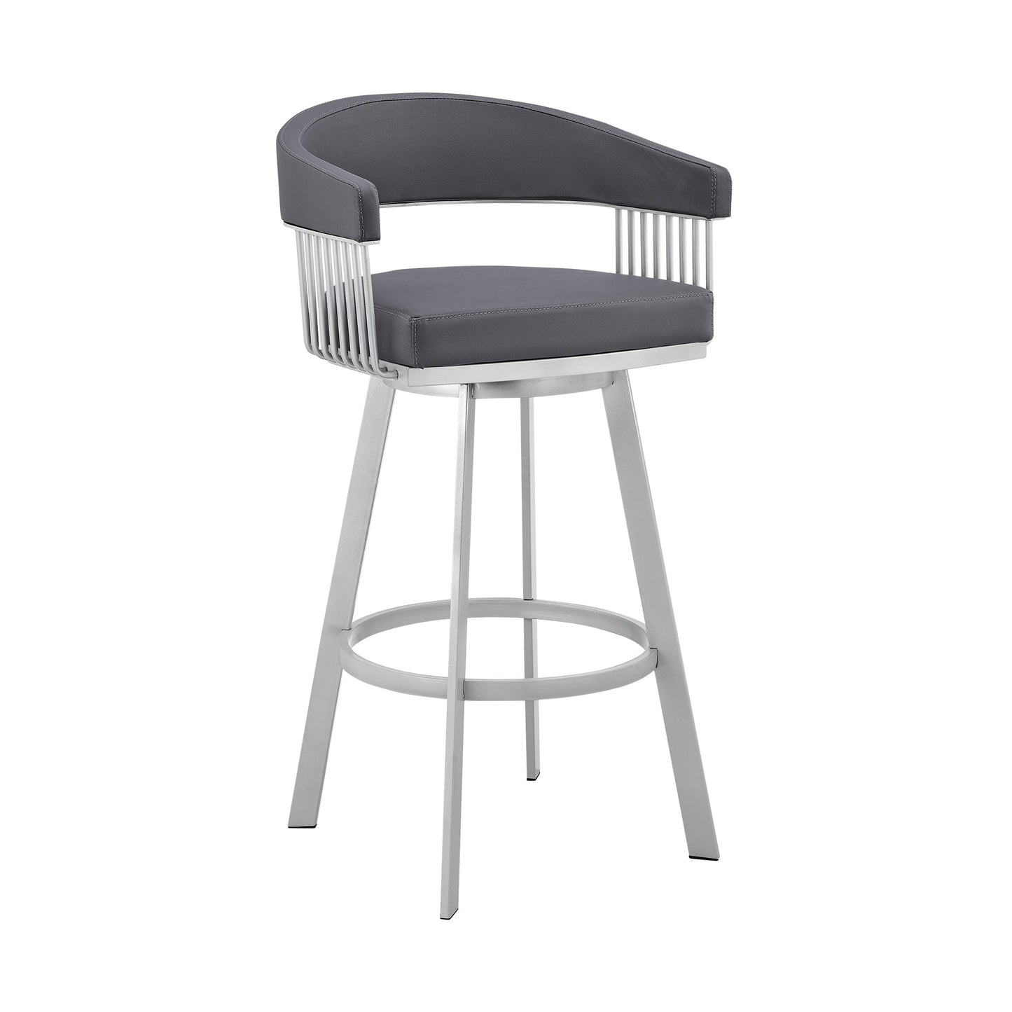 Chelsea 29" Slate Gray Faux Leather and Silver Metal Bar Stool