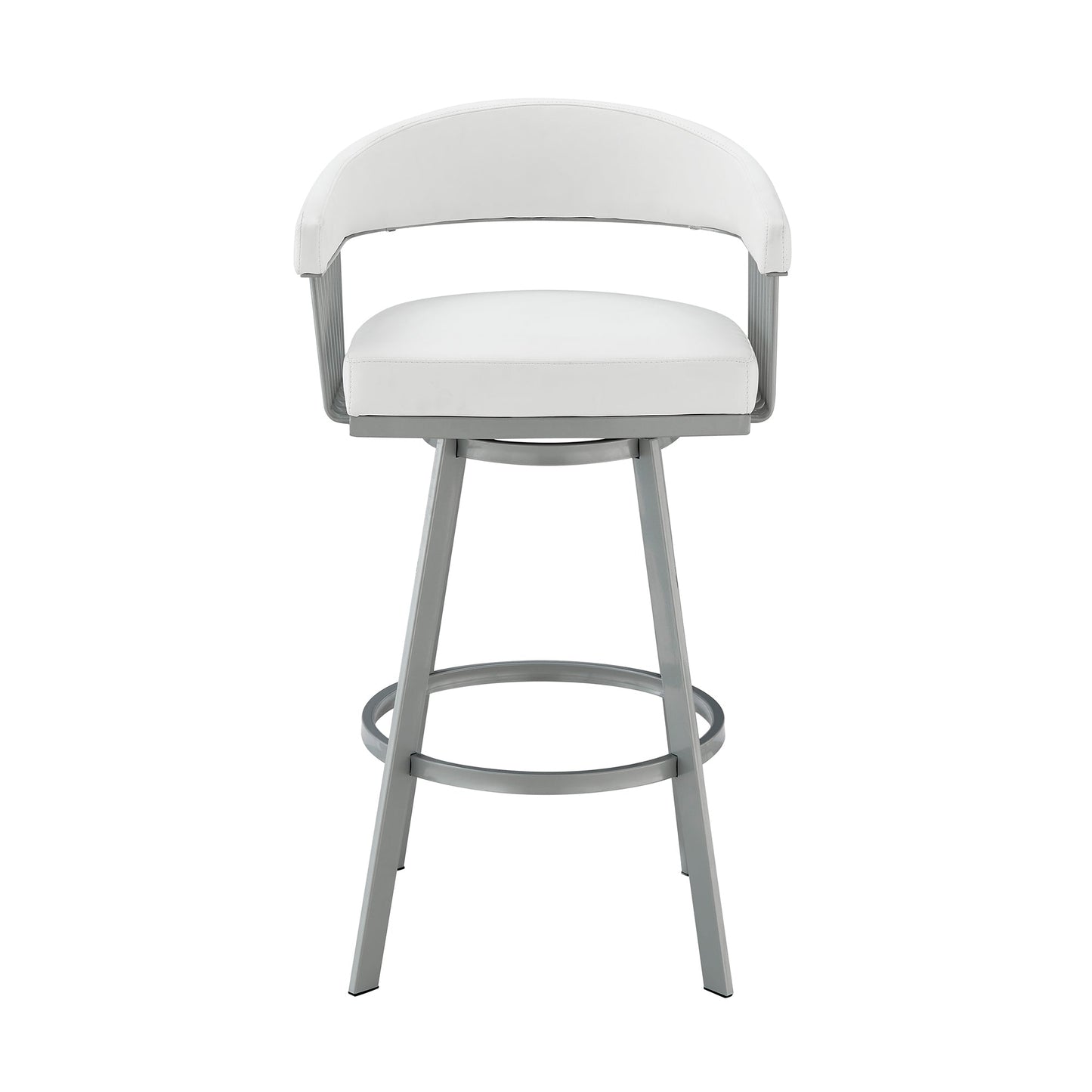 Chelsea 26" Counter Height Swivel Bar Stool in Silver Finish and White Faux Leather