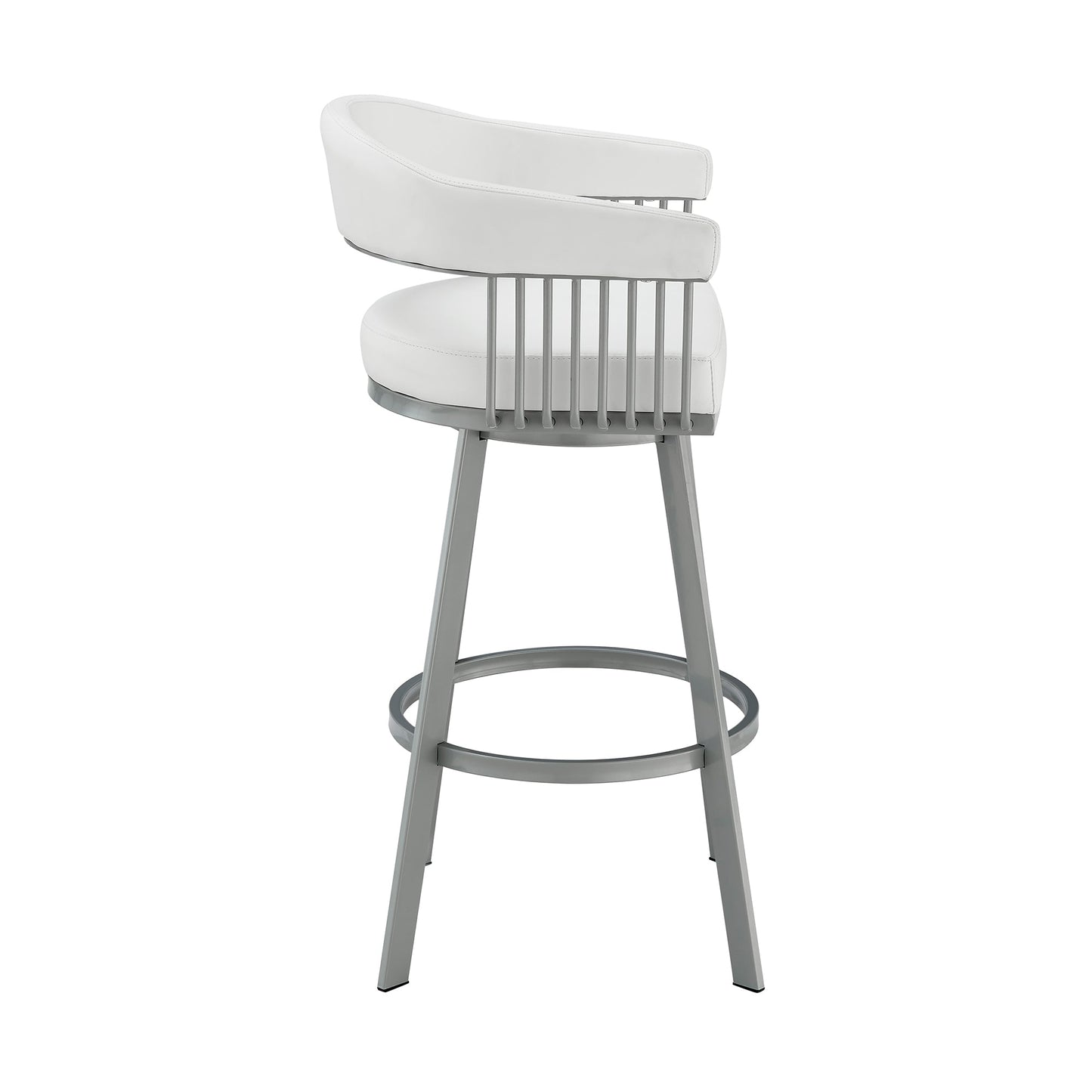 Chelsea 26" Counter Height Swivel Bar Stool in Silver Finish and White Faux Leather