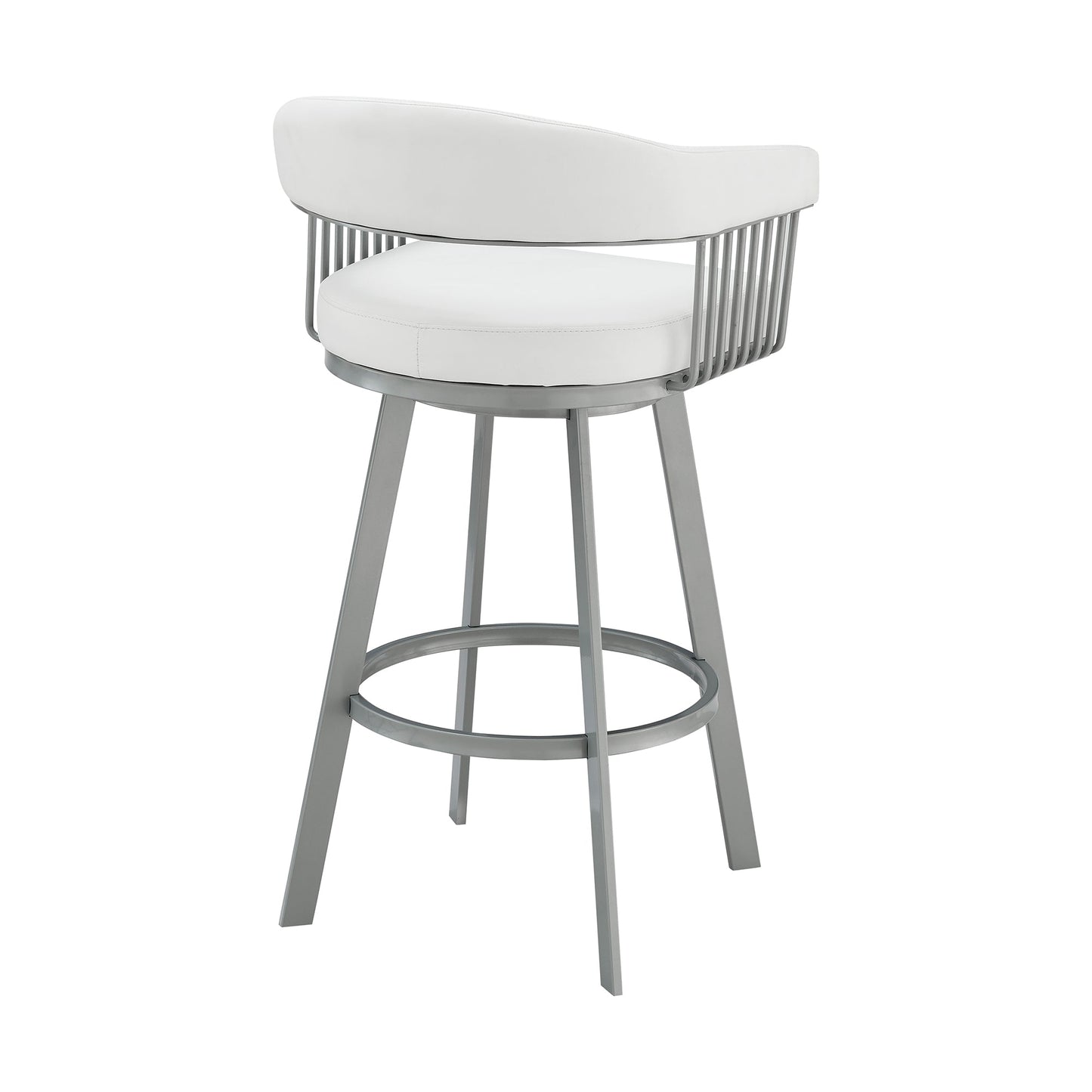 Chelsea 26" Counter Height Swivel Bar Stool in Silver Finish and White Faux Leather