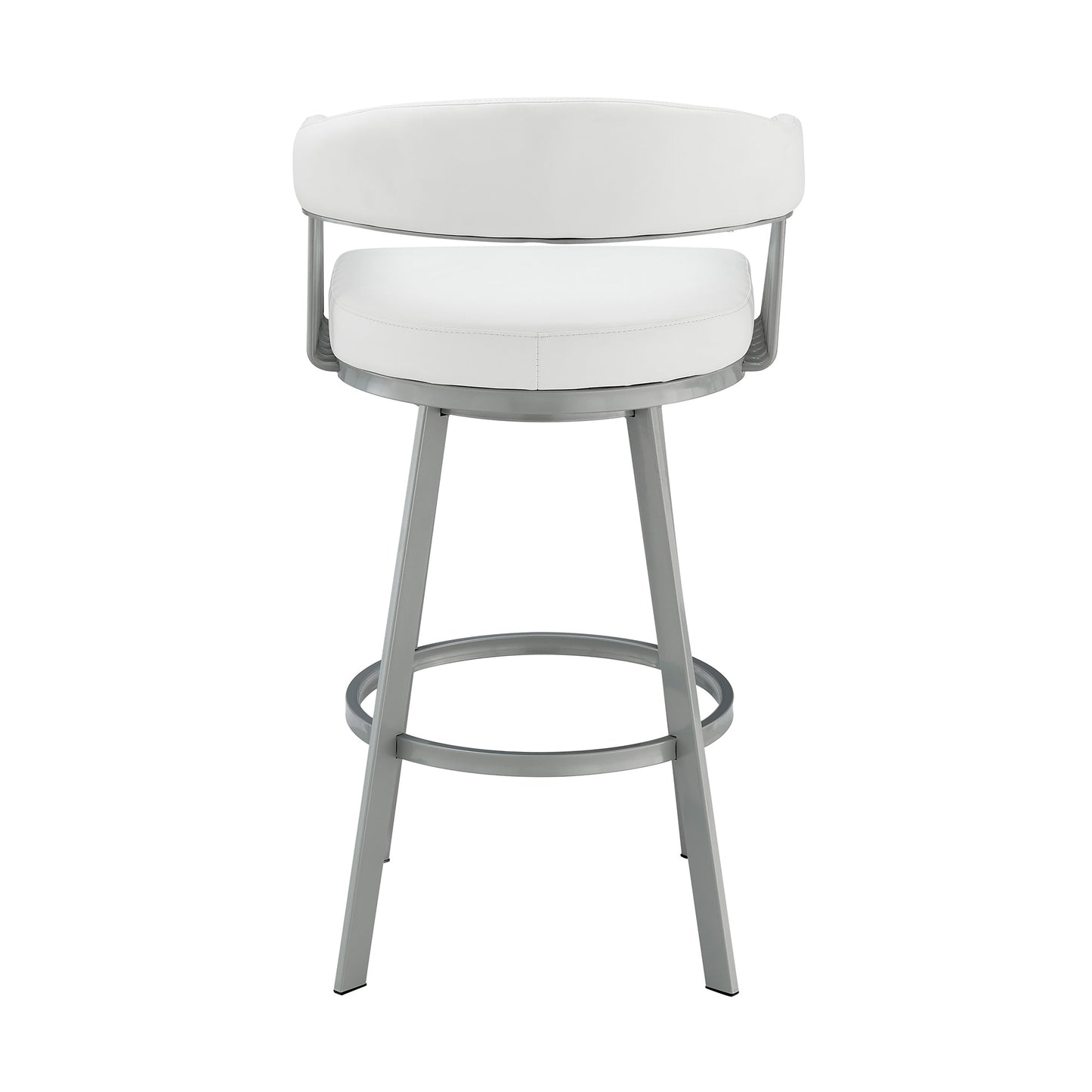 Chelsea 26" Counter Height Swivel Bar Stool in Silver Finish and White Faux Leather