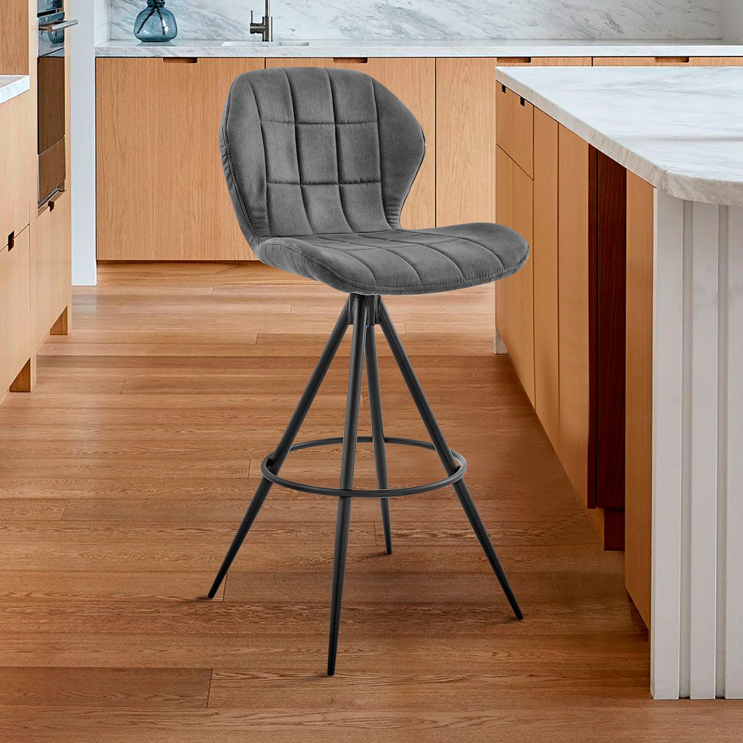 Catalina 30" Bar Height Bar Stool in Charcoal Fabric and Black Finish