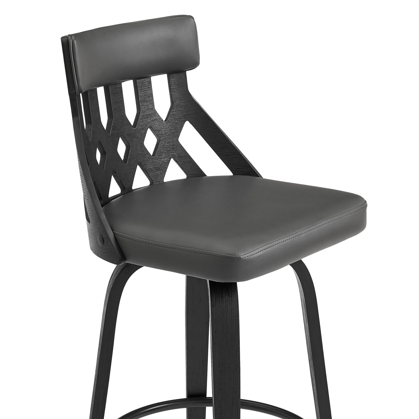 Crux 26" Swivel Counter Stool in Gray Faux Leather and Black Wood