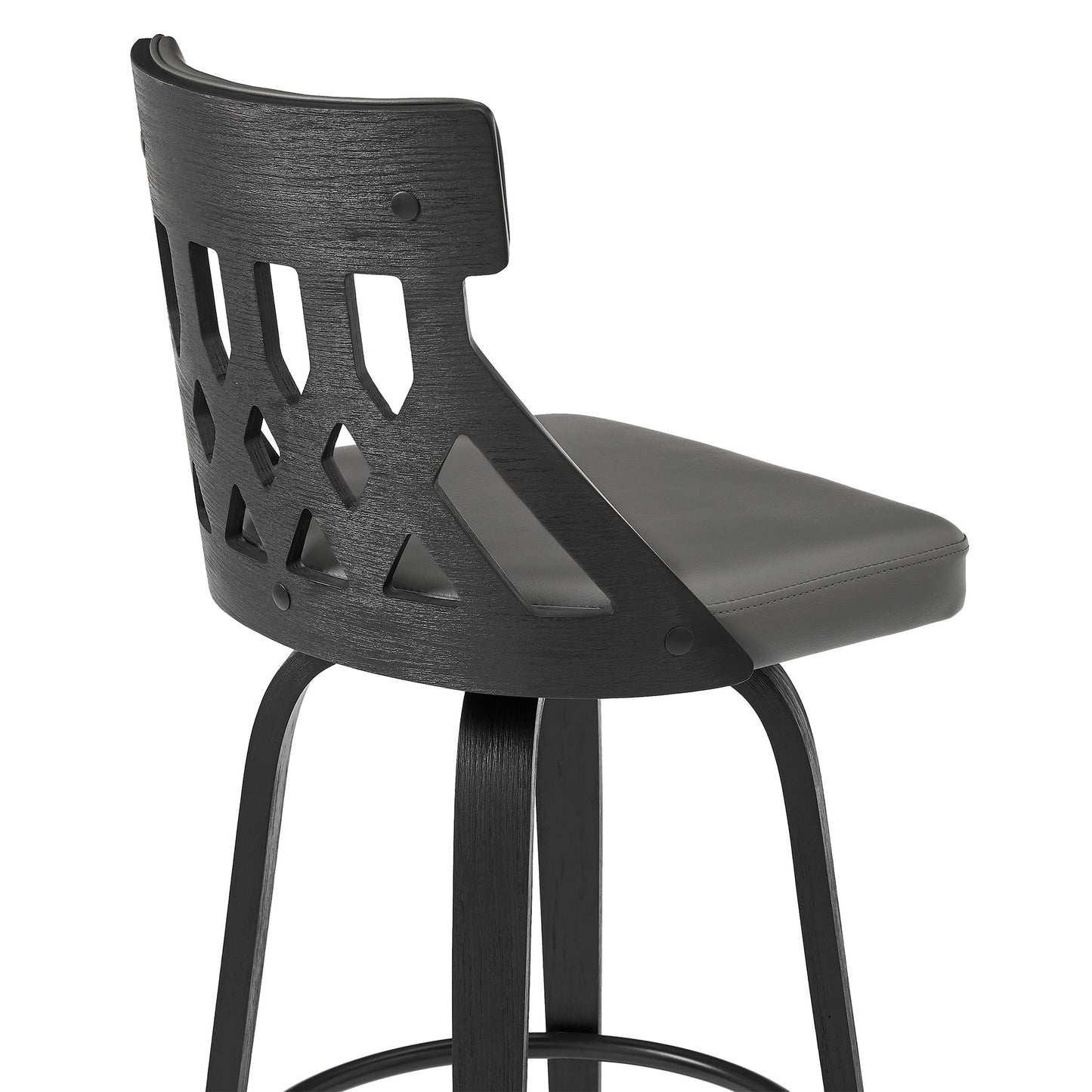 Crux 26" Swivel Counter Stool in Gray Faux Leather and Black Wood