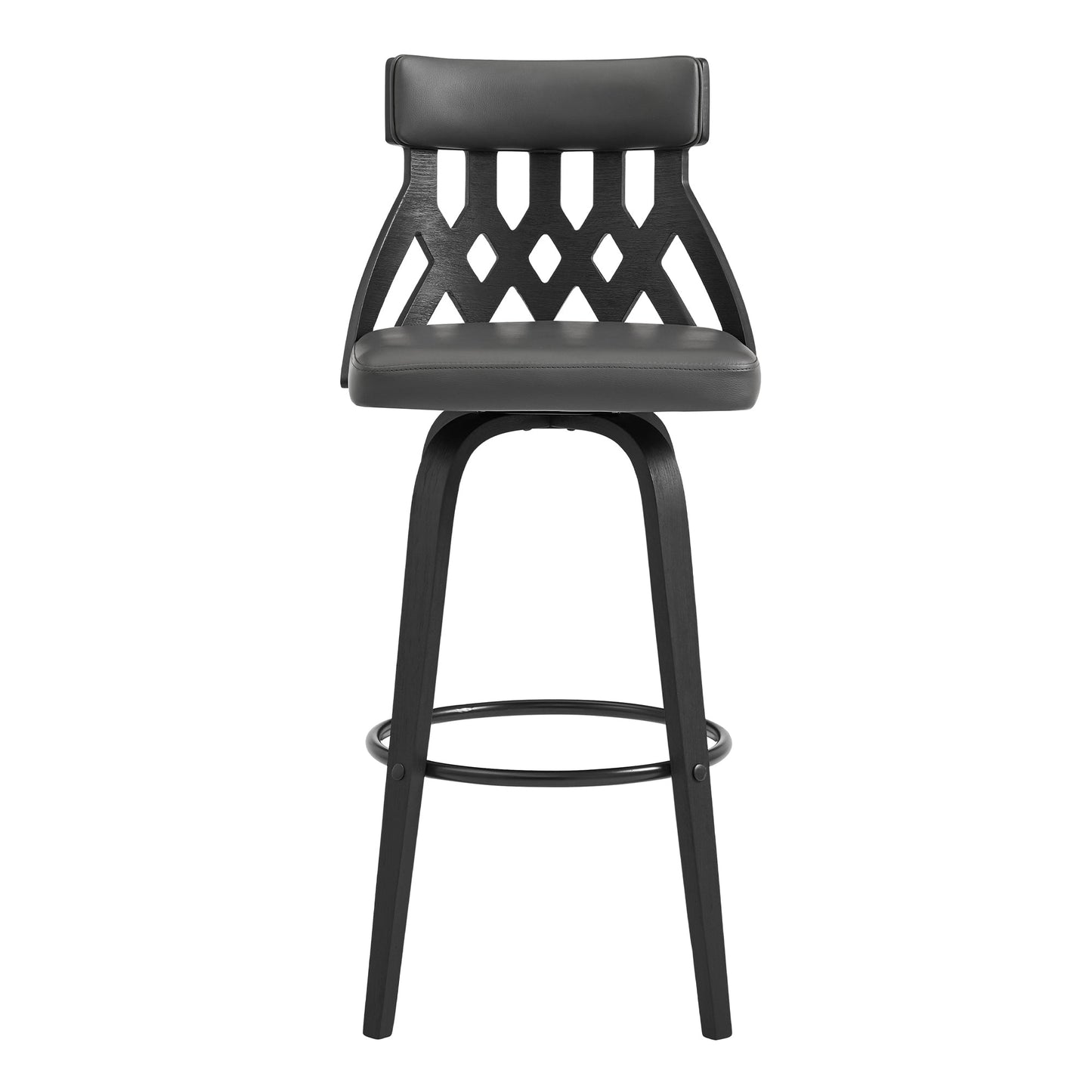 Crux 30" Swivel Bar Stool in Gray Faux Leather and Black Wood