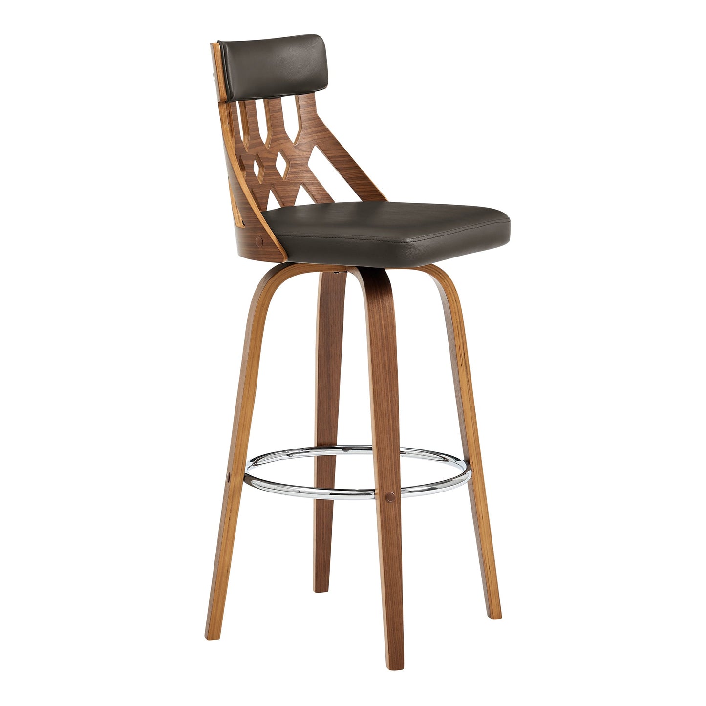 Crux 26" Swivel Counter Stool in Brown Faux Leather and Walnut Wood