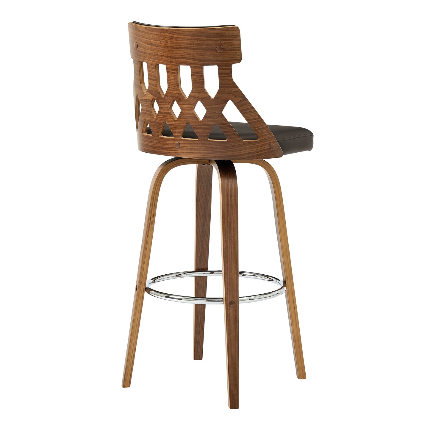 Crux 26" Swivel Counter Stool in Brown Faux Leather and Walnut Wood