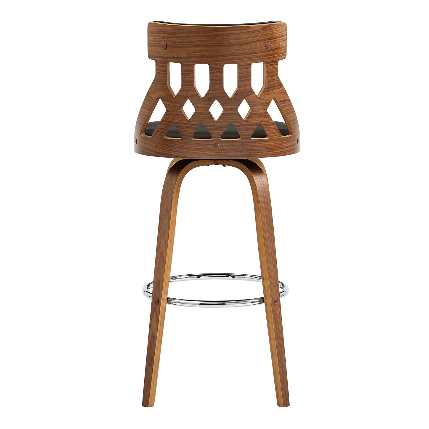 Crux 26" Swivel Counter Stool in Brown Faux Leather and Walnut Wood