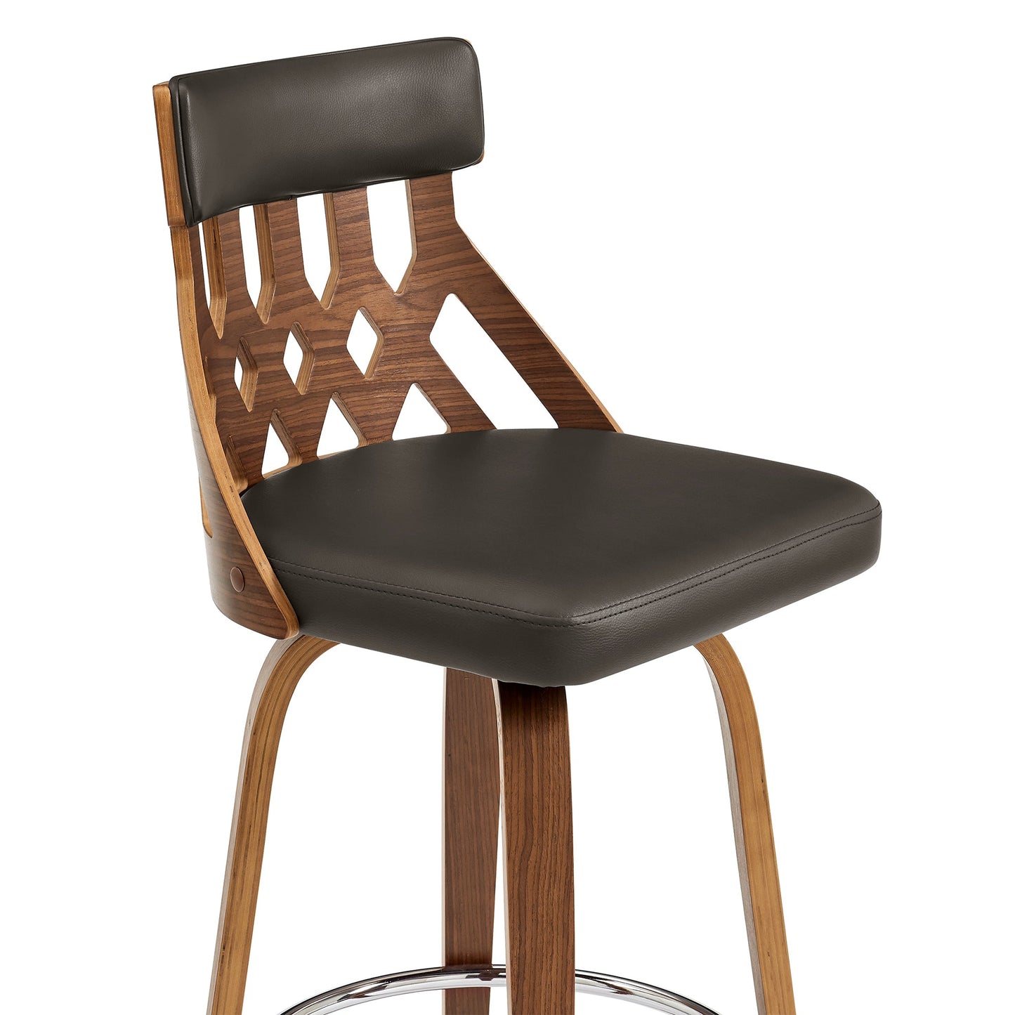 Crux 26" Swivel Counter Stool in Brown Faux Leather and Walnut Wood