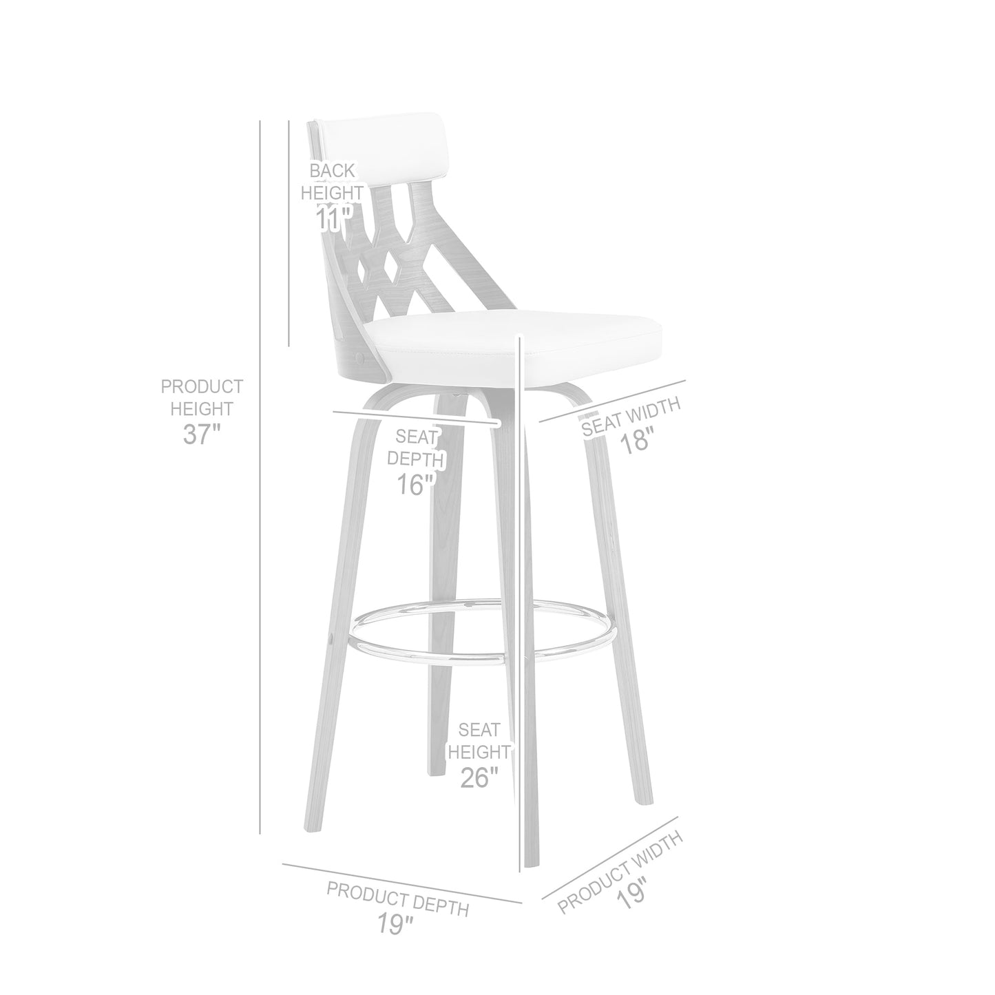 Crux 26" Swivel Bar Stool in Cream Faux Leather and Walnut Wood